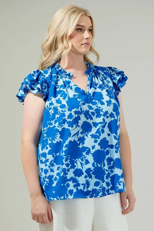 Curvy Blue Floral Top