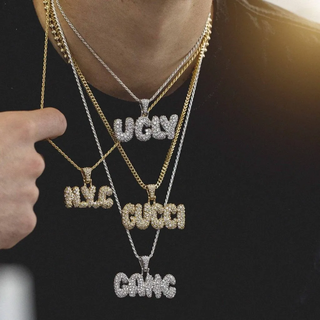 Custom Bubble Letter Pendant Necklace in White Gold (0.5 inch)