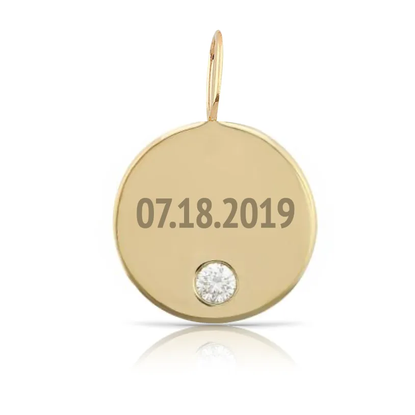 Custom Gold Disc Charm with Tiny Diamond