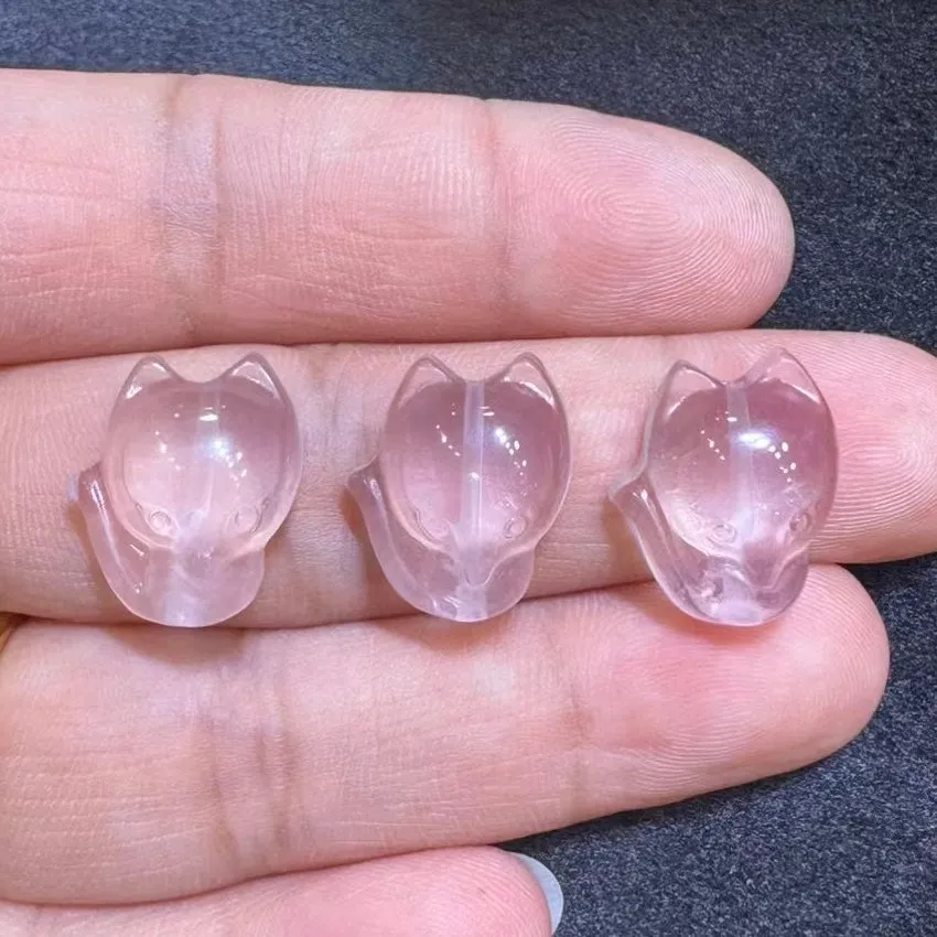 Cute Design - High-quality Natural Rose Quartz Fox Charms For  DIY Jewelry Project