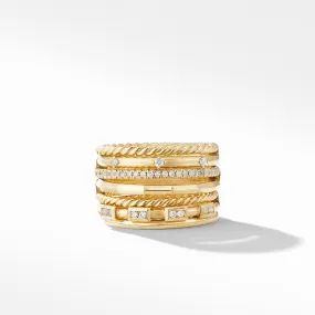 David Yurman Stax Cable and Pave Diamond Ring in 18K Yellow Gold, 12MM