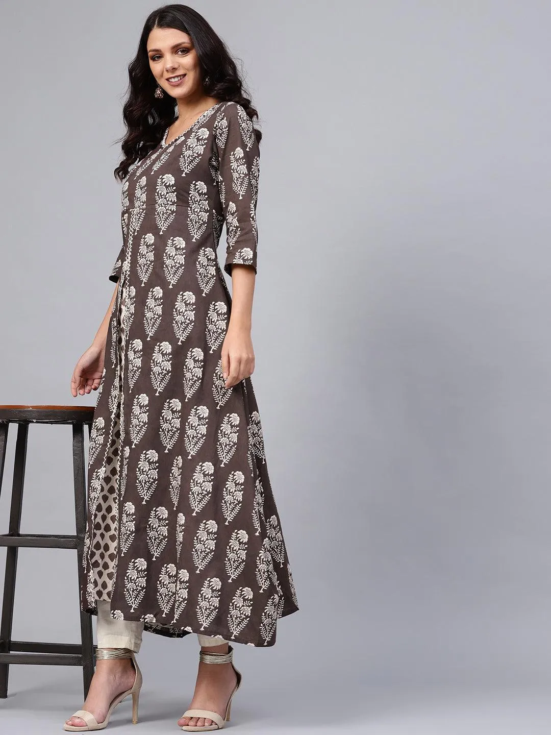 Divena Double Layered Brown Cotton Kurta