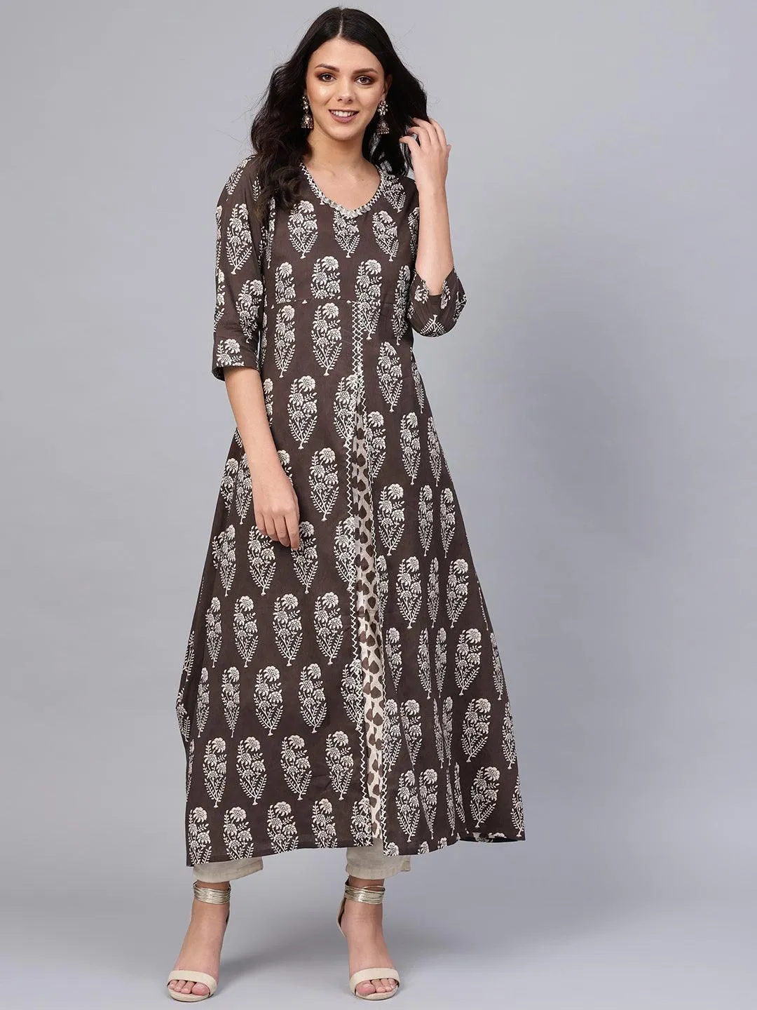 Divena Double Layered Brown Cotton Kurta