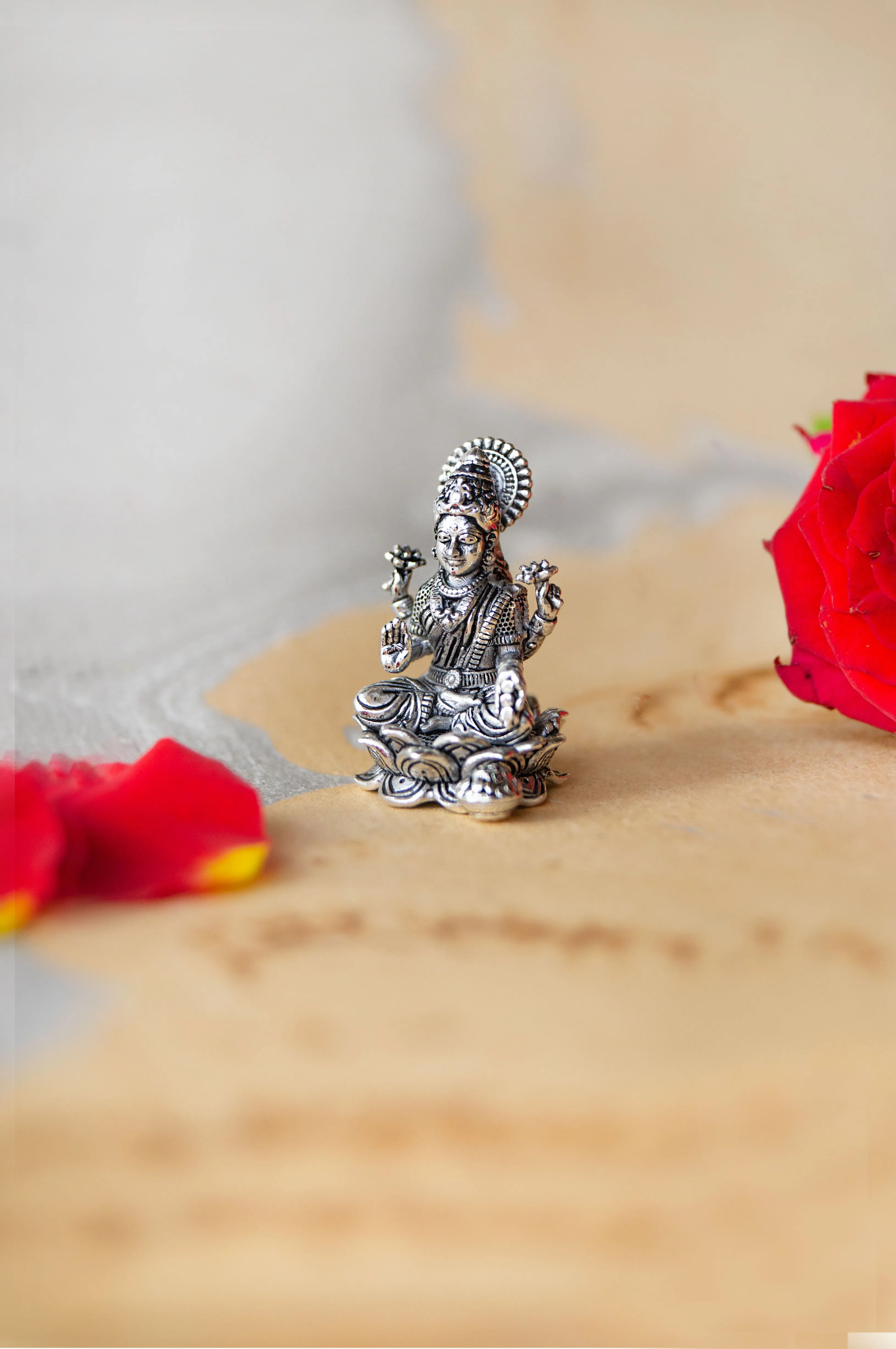 Divine Lakshmi Antique Finish 925 Sterling Silver Idol