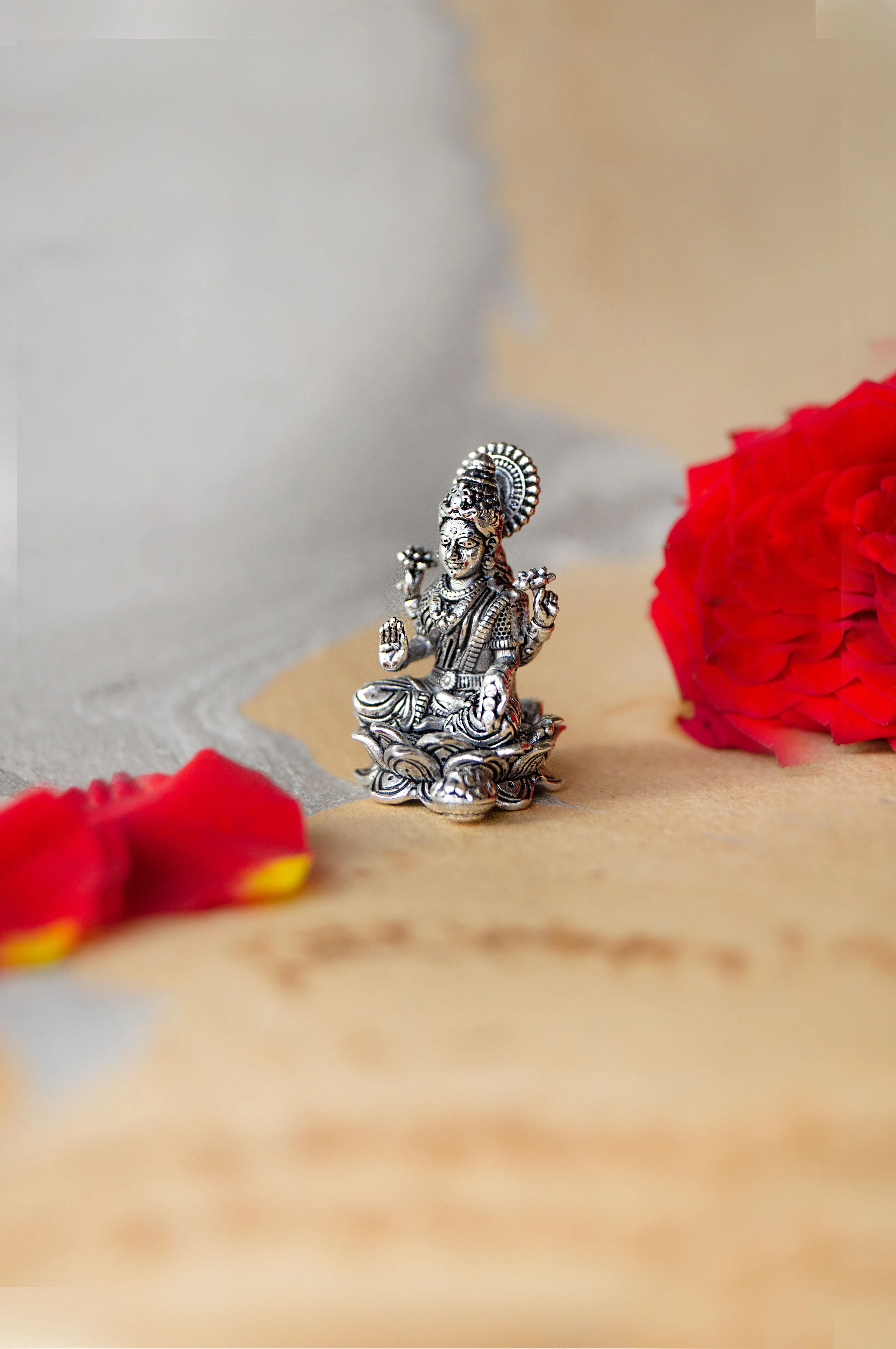 Divine Lakshmi Antique Finish 925 Sterling Silver Idol