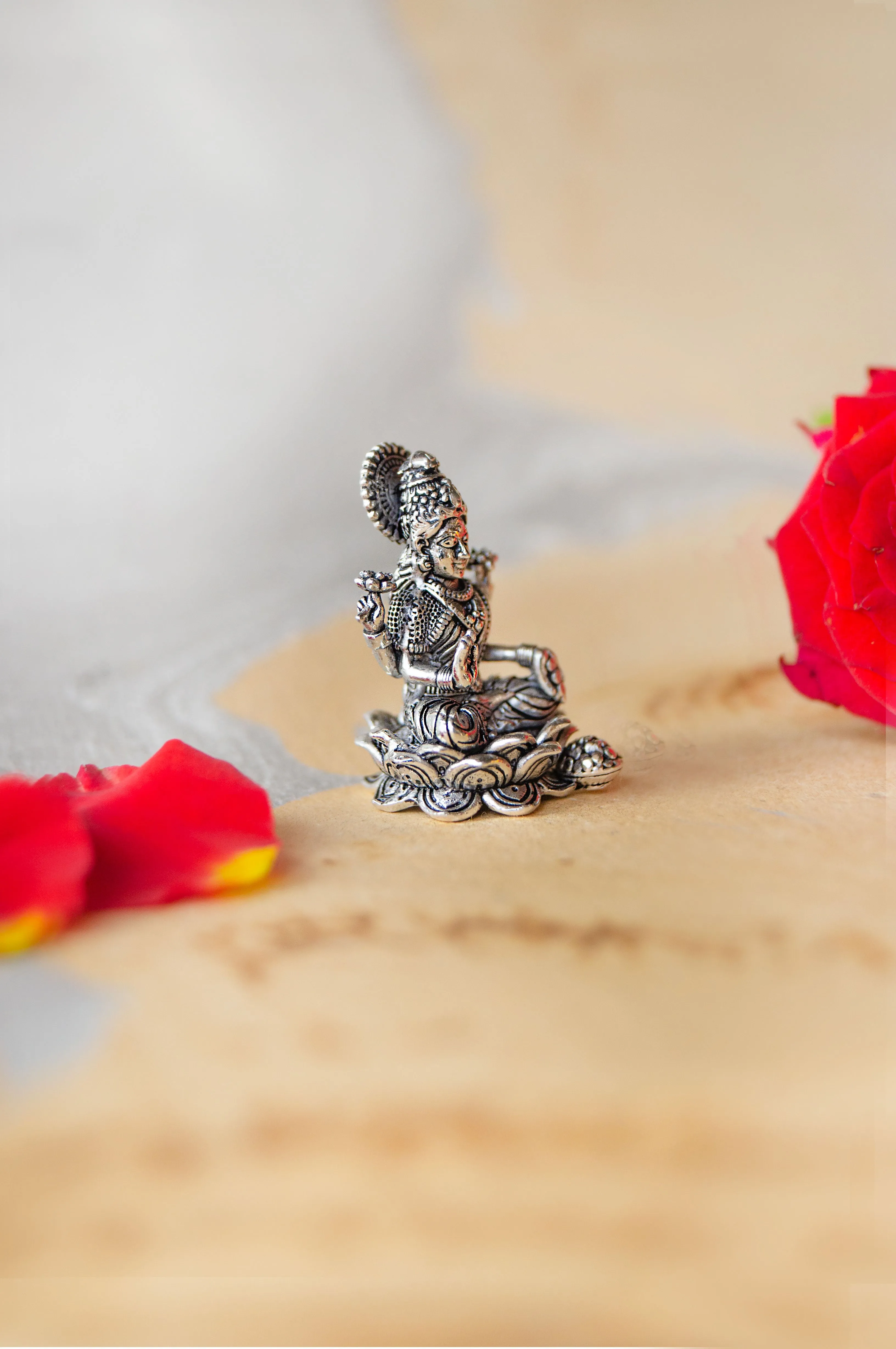 Divine Lakshmi Antique Finish 925 Sterling Silver Idol