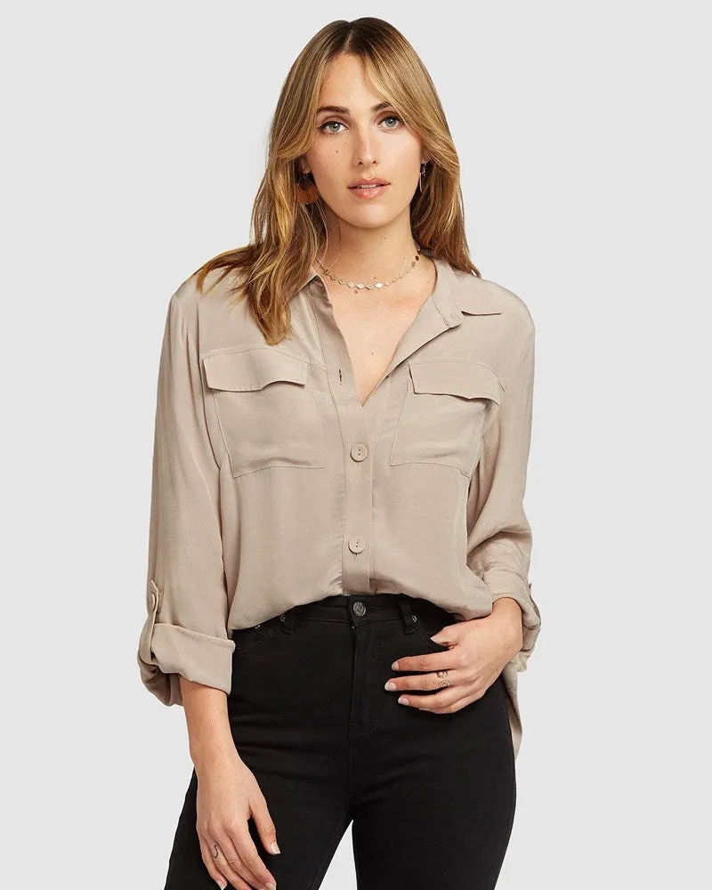 Eclipse Rolled Sleeve Blouse - Sand FINAL SALE