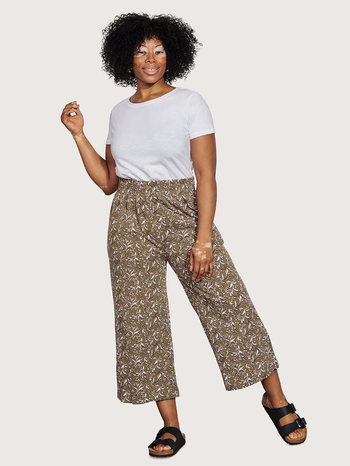 Eivissa Organic Cotton Lounge Culottes - Olive Green