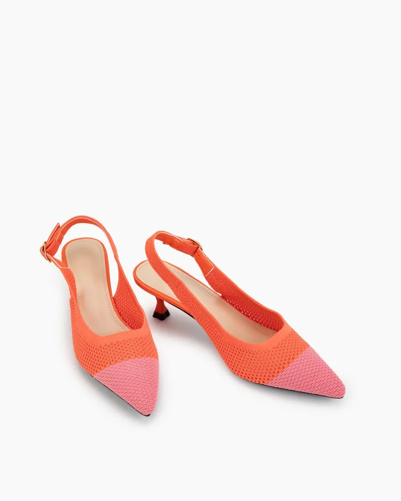 Elastic Knit Slingback Kitten Heel Pumps