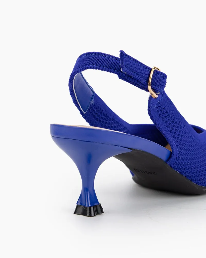 Elastic Knit Slingback Kitten Heel Pumps