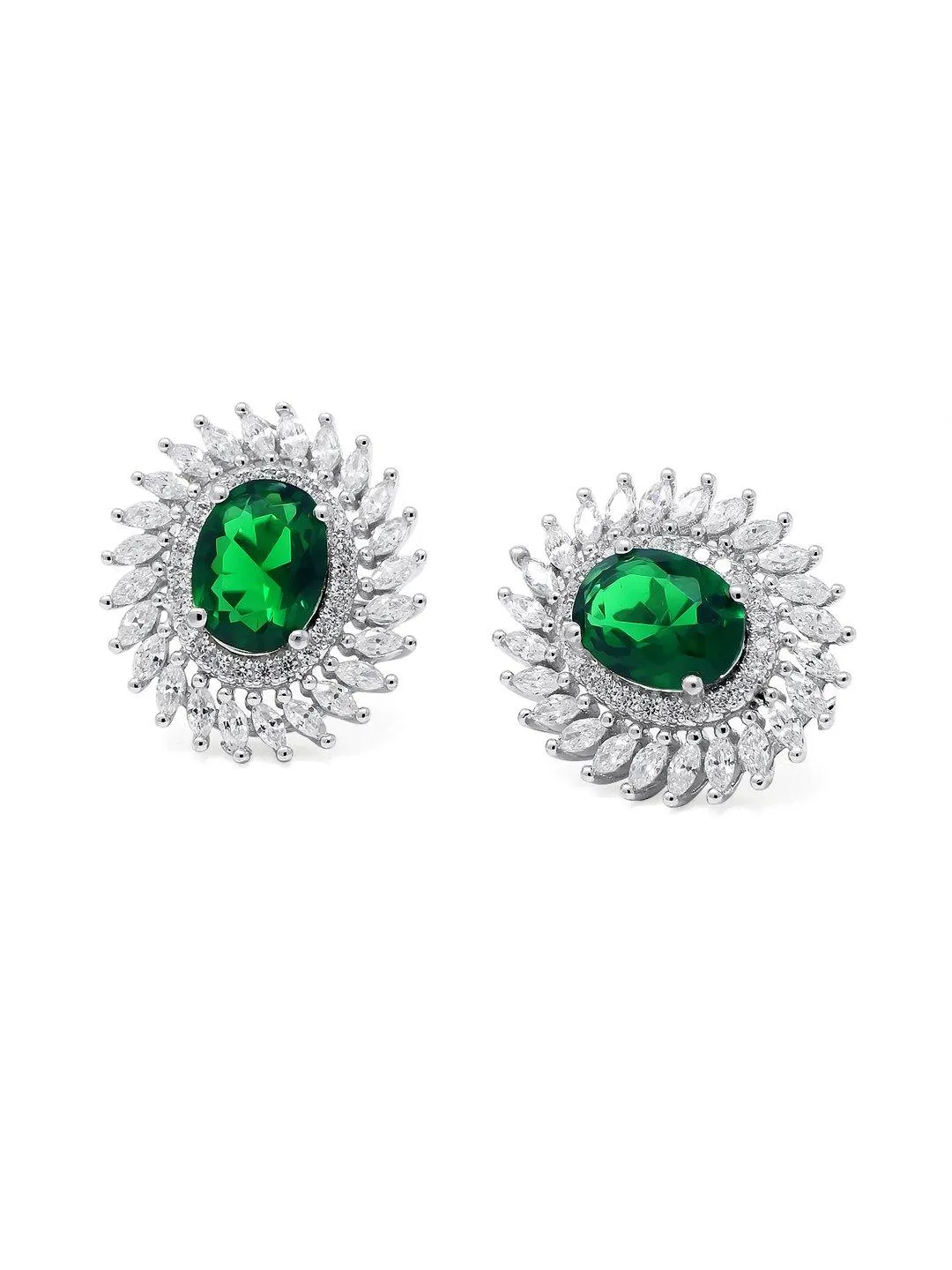 Enchanting Emerald Statement Sterling Silver Stud Earrings