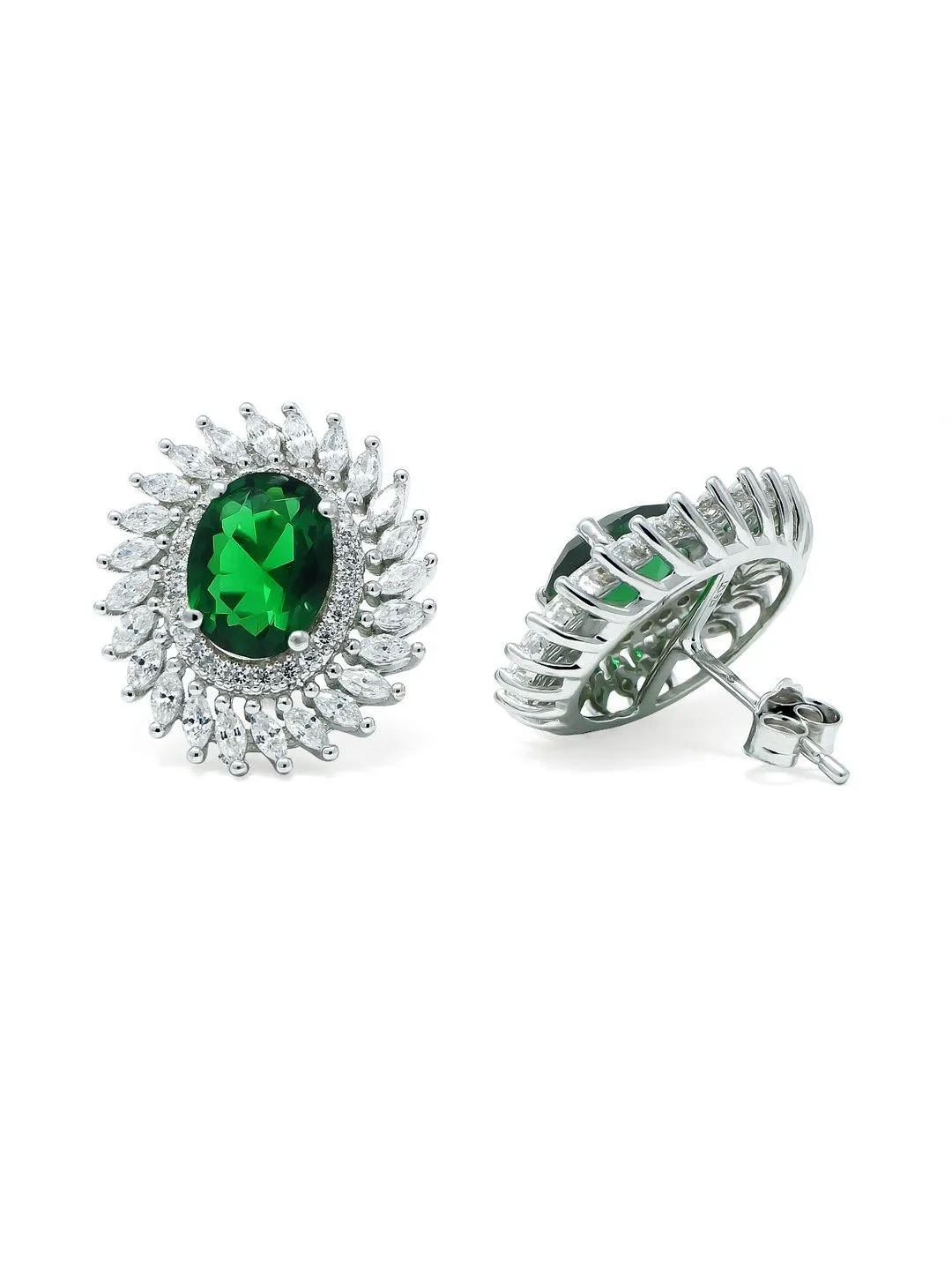 Enchanting Emerald Statement Sterling Silver Stud Earrings