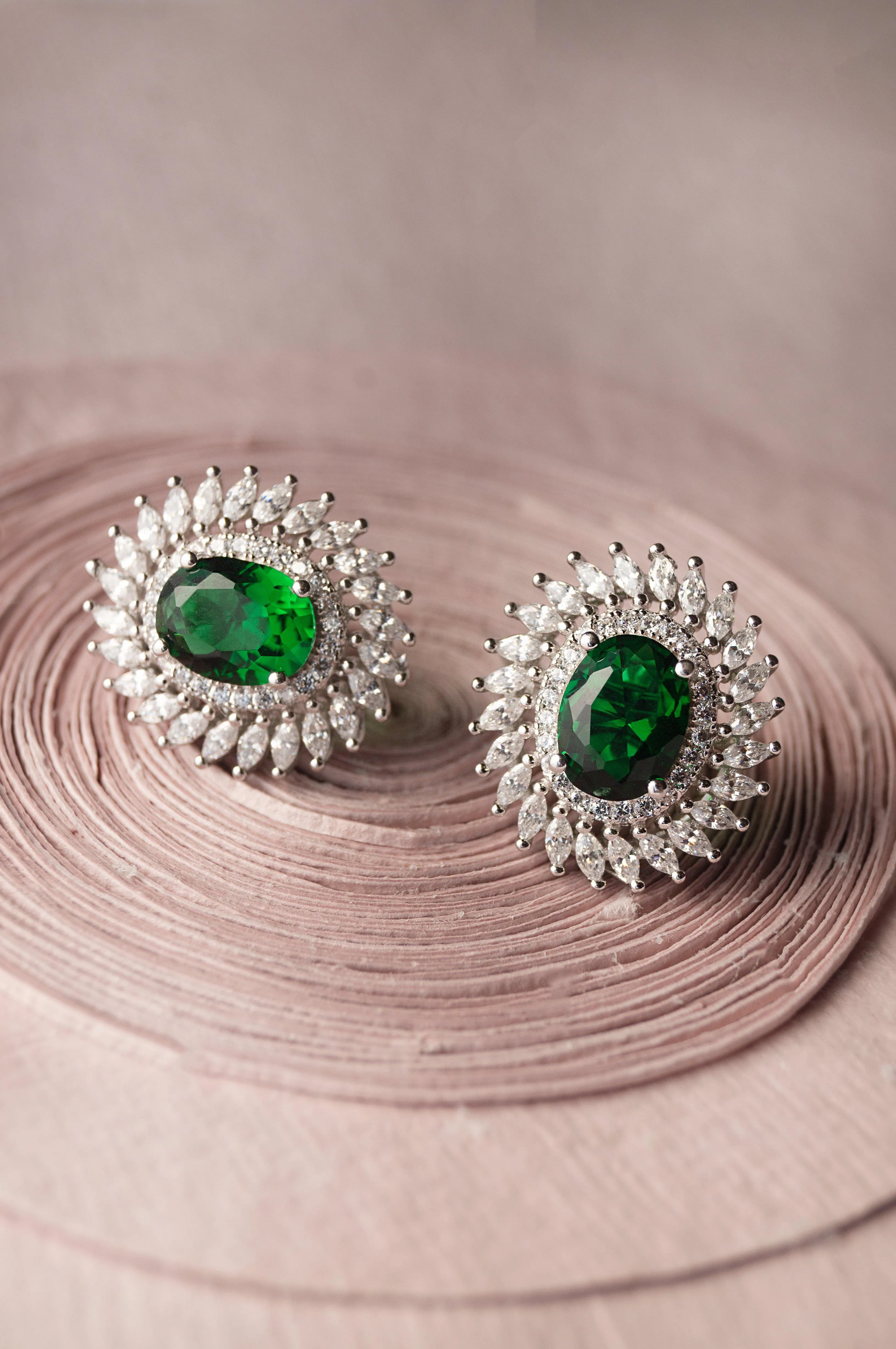 Enchanting Emerald Statement Sterling Silver Stud Earrings