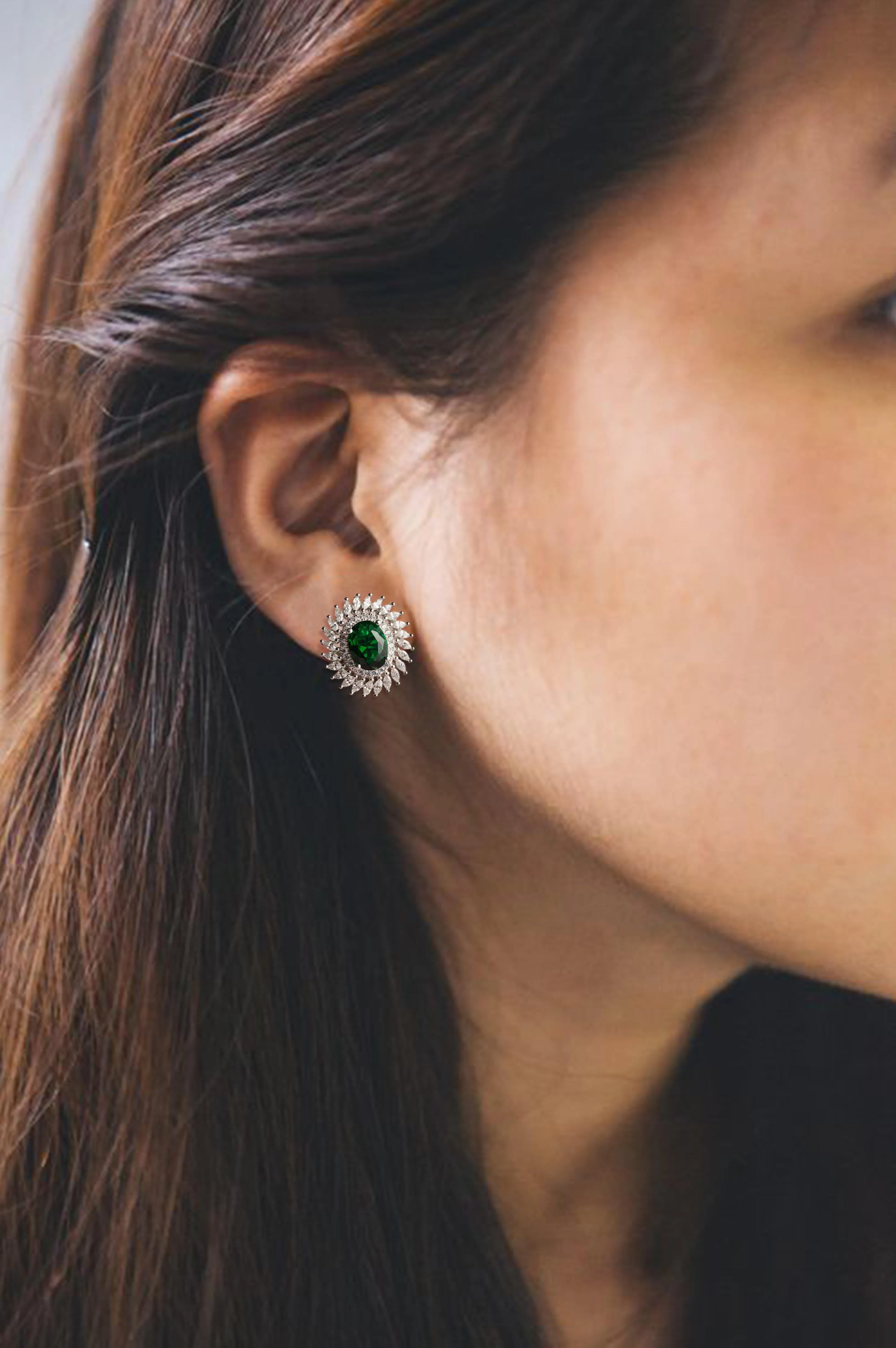 Enchanting Emerald Statement Sterling Silver Stud Earrings