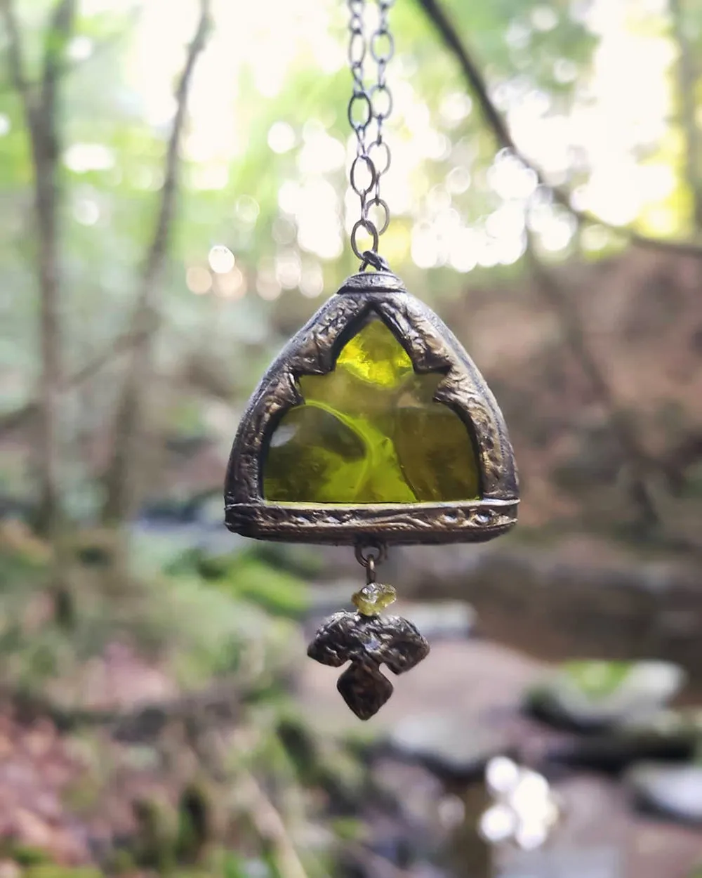 Excelsior Arch Window Stained Glass Amulet with Peridot