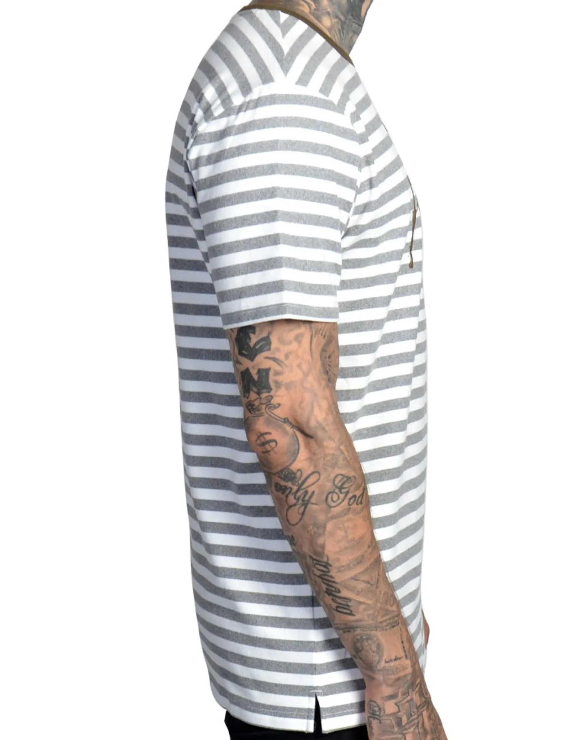 Fake News Striped Tee (Wte/Dark Olive) /D1