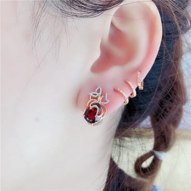 Fashion Crystal Butterfly Ruby Earrings