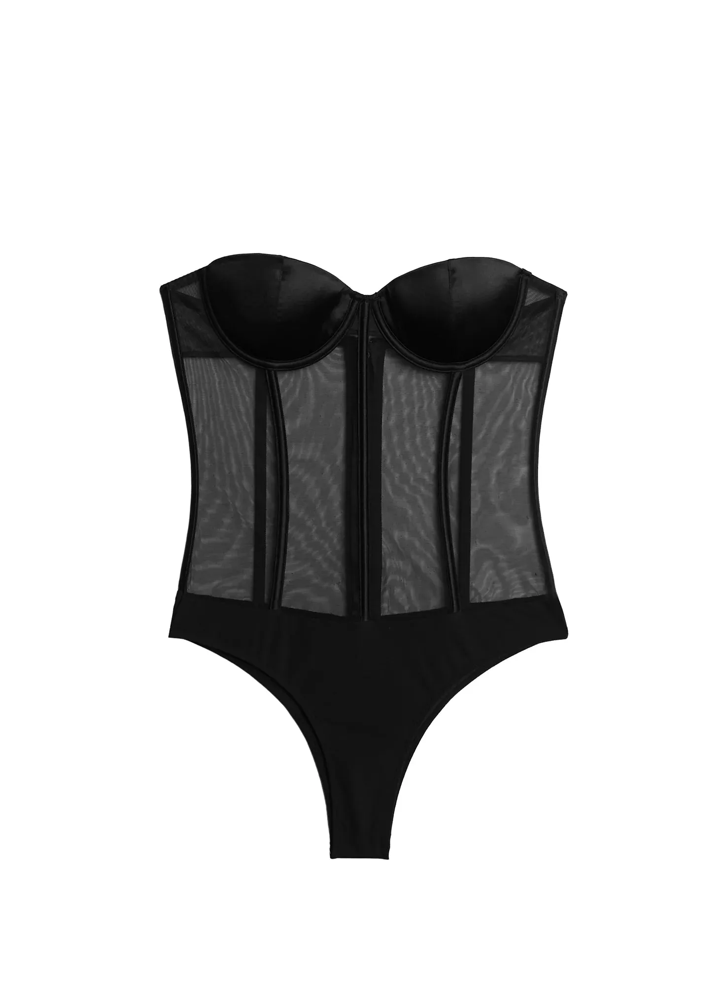 Fleur Du Mal - Silk and Mesh Bodysuit - Black