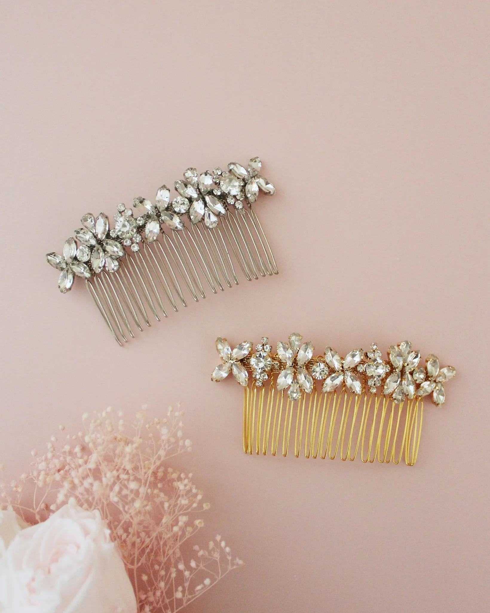 Floral Rhinestones Hair Comb