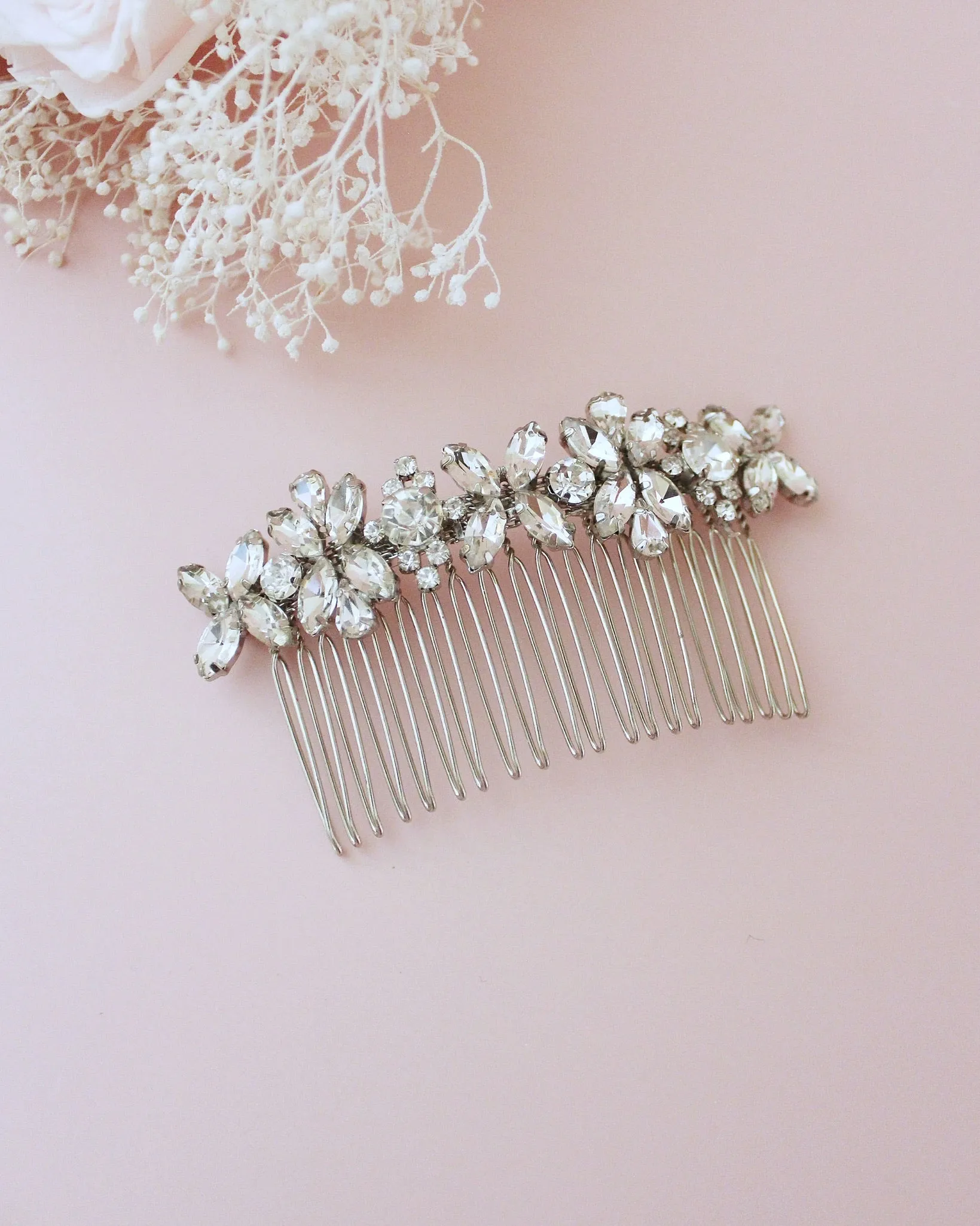 Floral Rhinestones Hair Comb