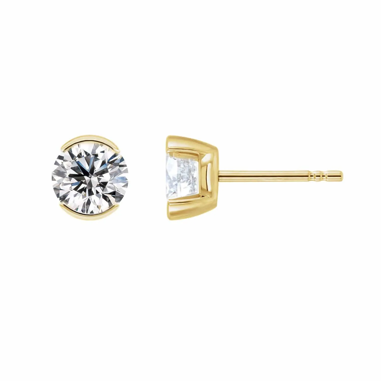 Forever One Moissanite Half Bezel Gold or Platinum Studs Earrings