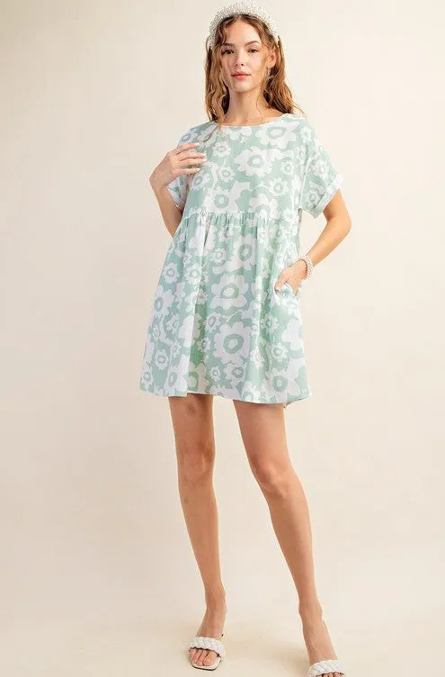 Green Floral Babydoll Dress