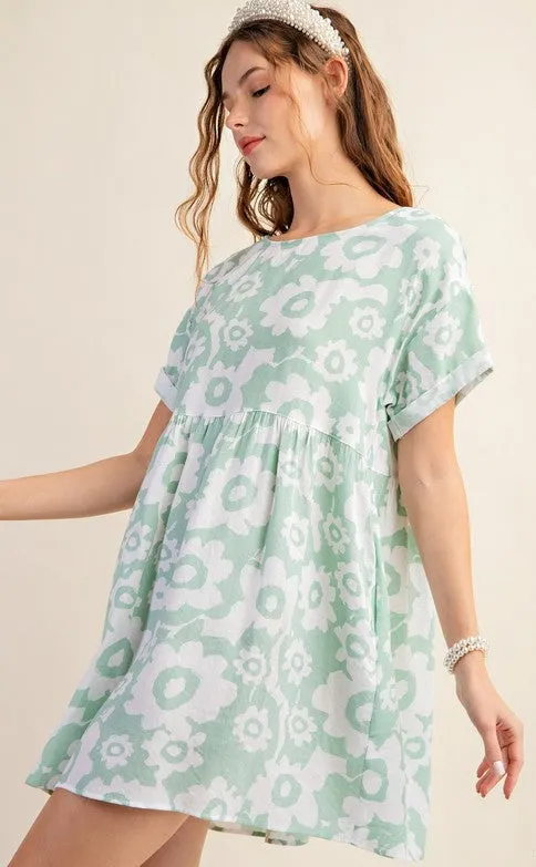 Green Floral Babydoll Dress