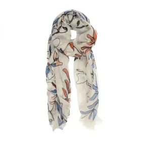 Ivory Drawn Floral Scarf