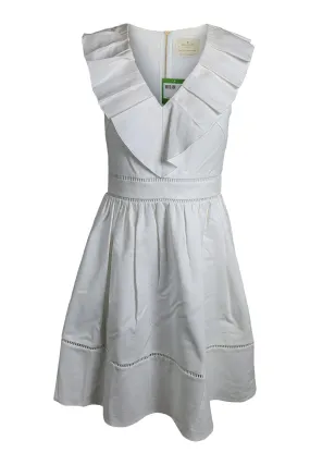 KATE SPADE White California Dreaming Ruffle Neck Dress (US 0 | UK 4)