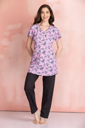 Knit cotton Floral Night suit