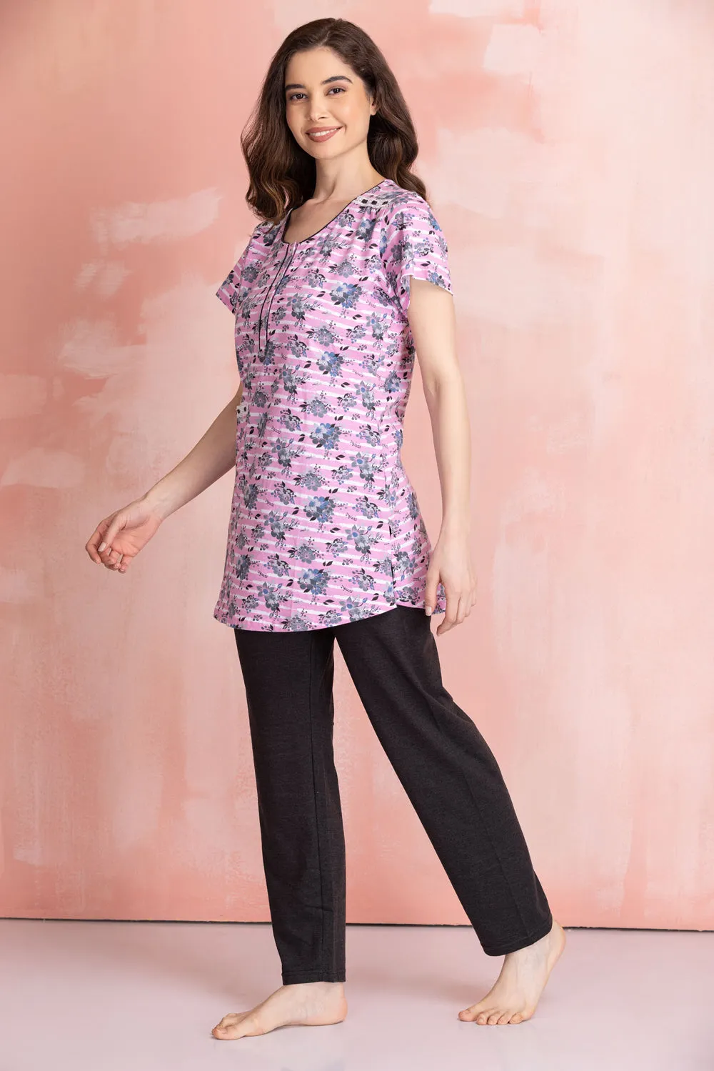 Knit cotton Floral Night suit