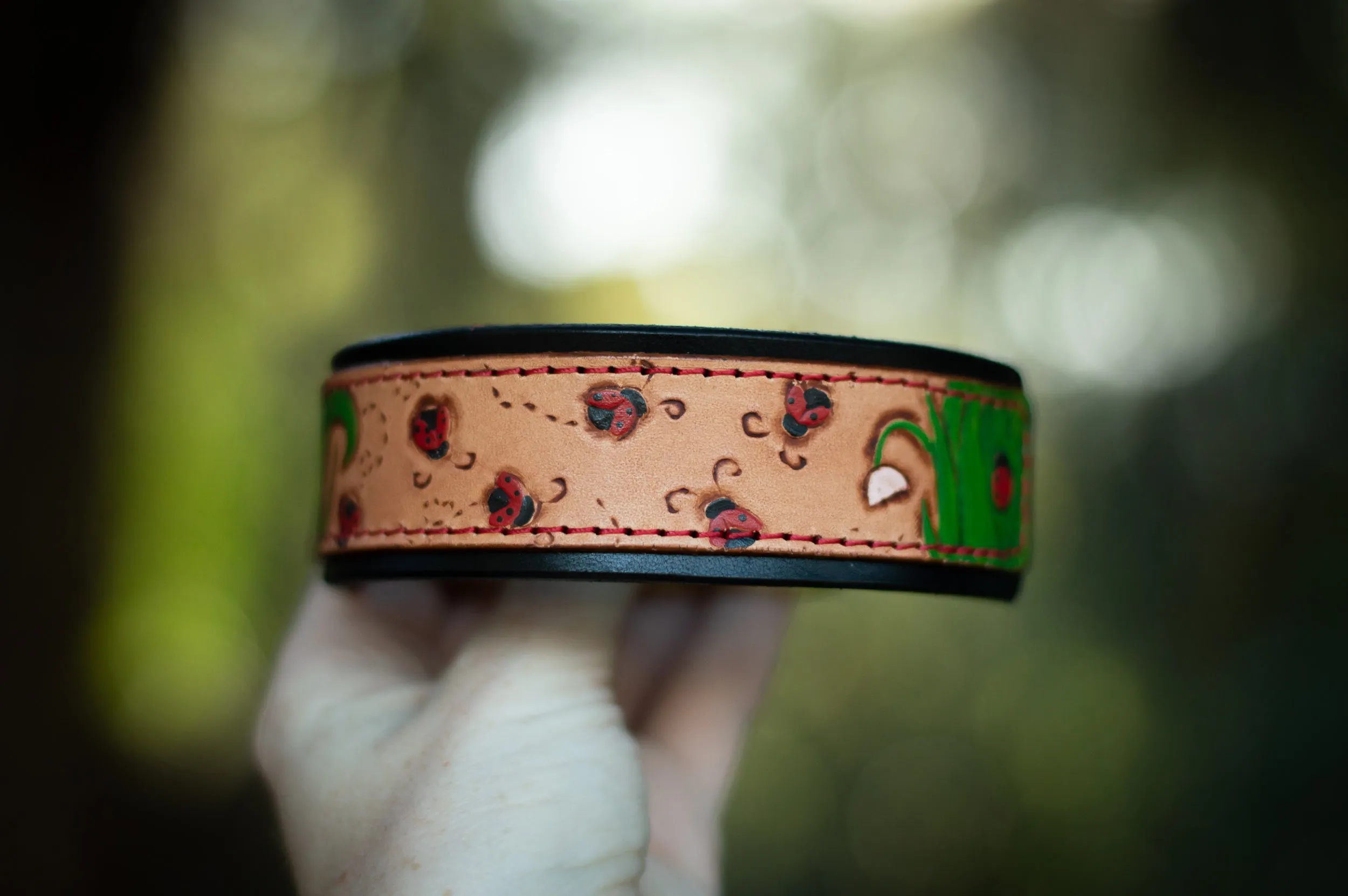 Ladybugs Leather Dog Collar