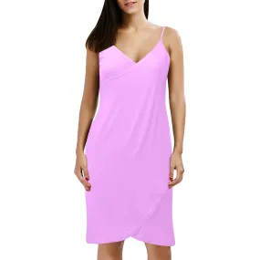 light purple pink solid Spaghetti Strap Backless Beach Cover Up Dress (Model D65)