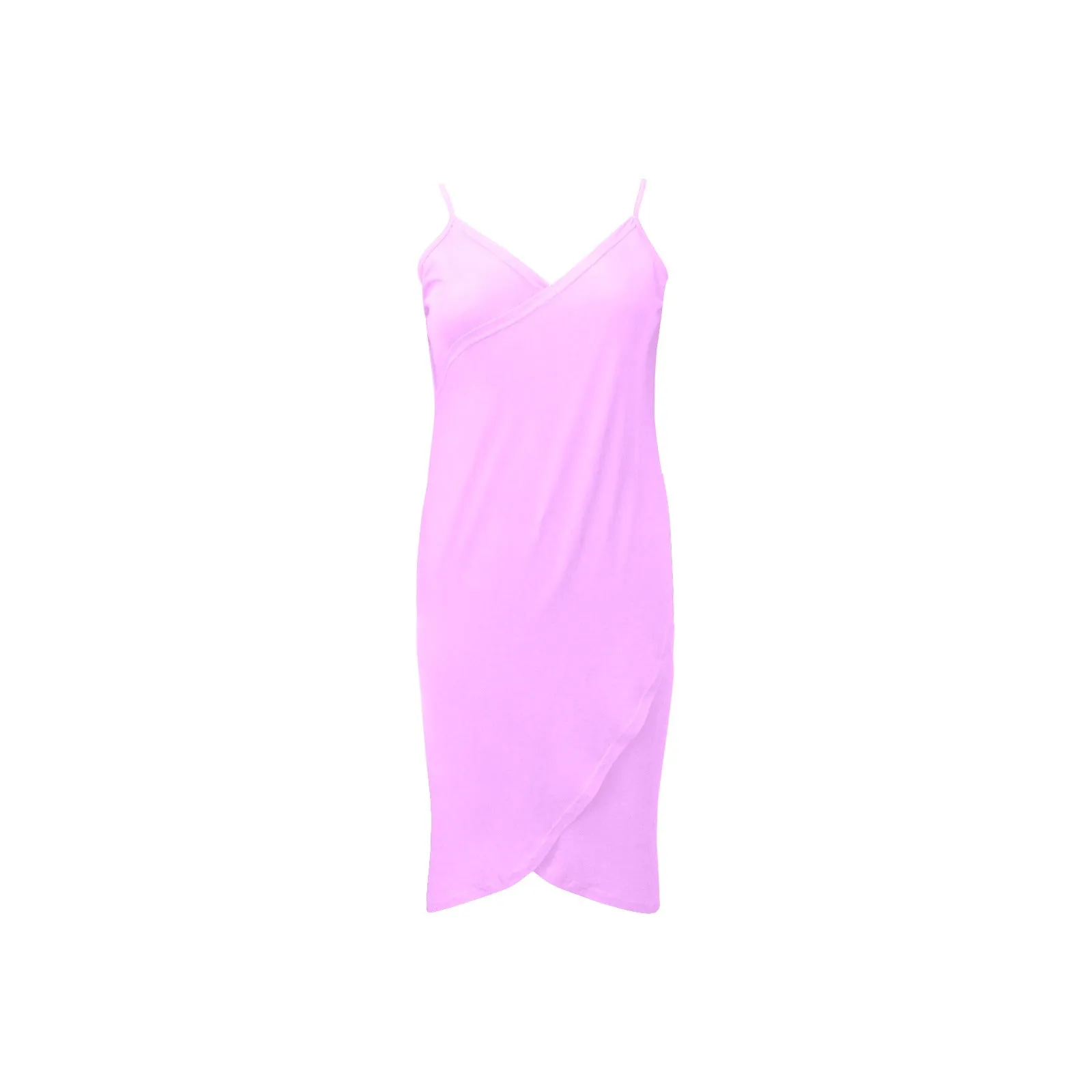 light purple pink solid Spaghetti Strap Backless Beach Cover Up Dress (Model D65)