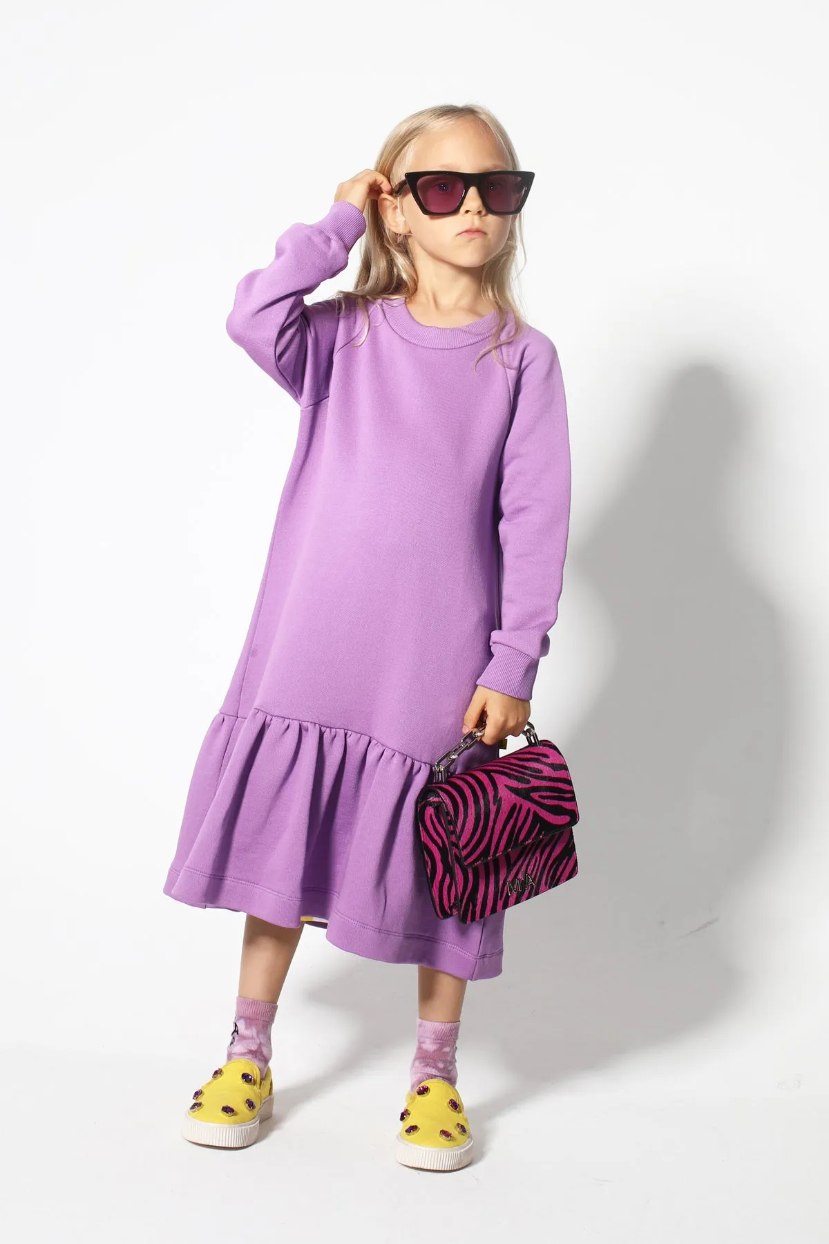 LILAC CREW NECK GATHERED DRESS