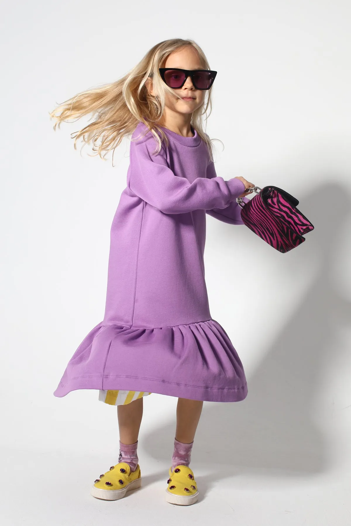 LILAC CREW NECK GATHERED DRESS