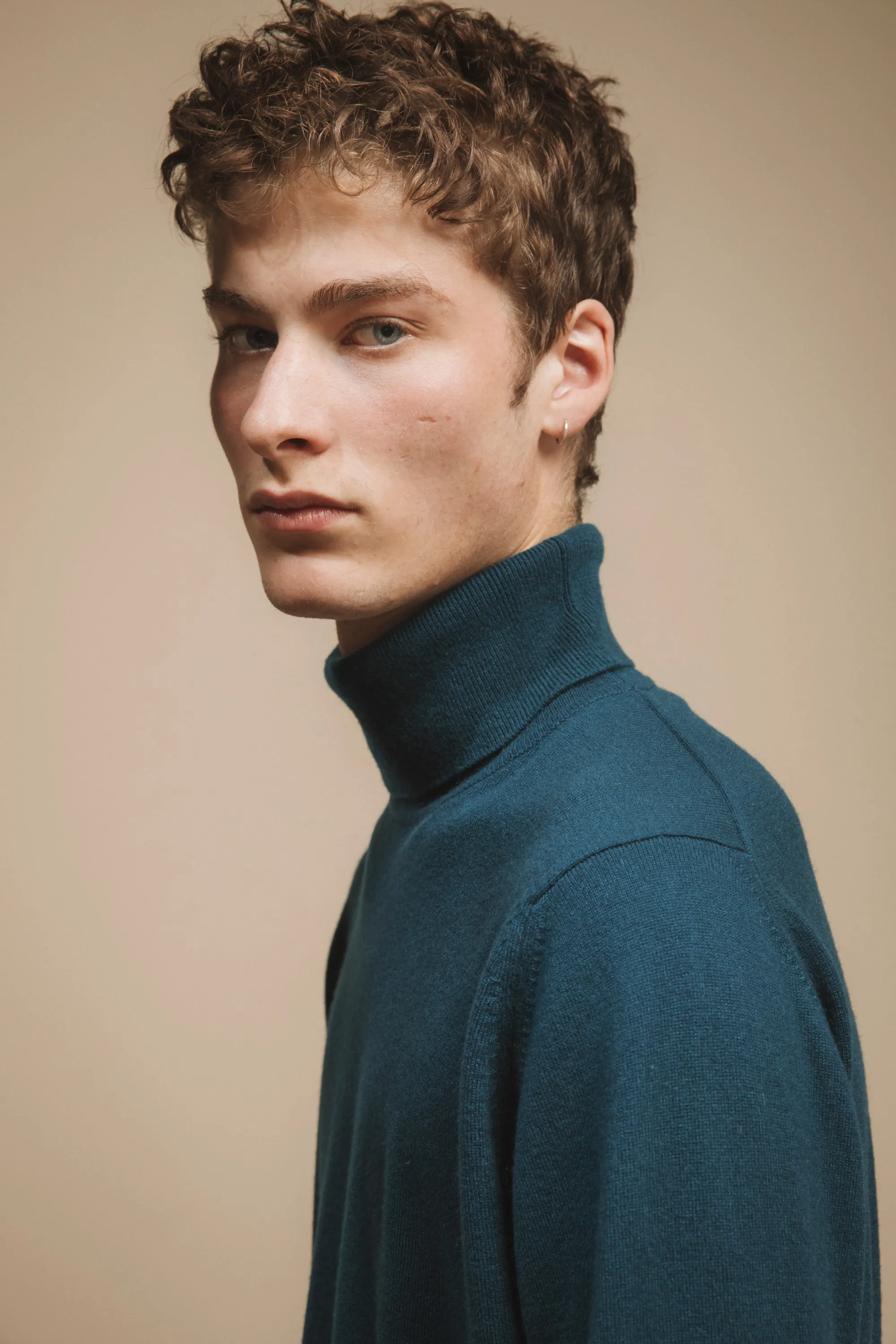 Made in Scotland Oxton Cashmere Roll Neck - Petrol Blue