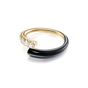 MELISSA KAYE 18K YELLOW GOLD BLACK ENAMEL AND DIAMOND LOLA BYPASS RING 0.53CTW