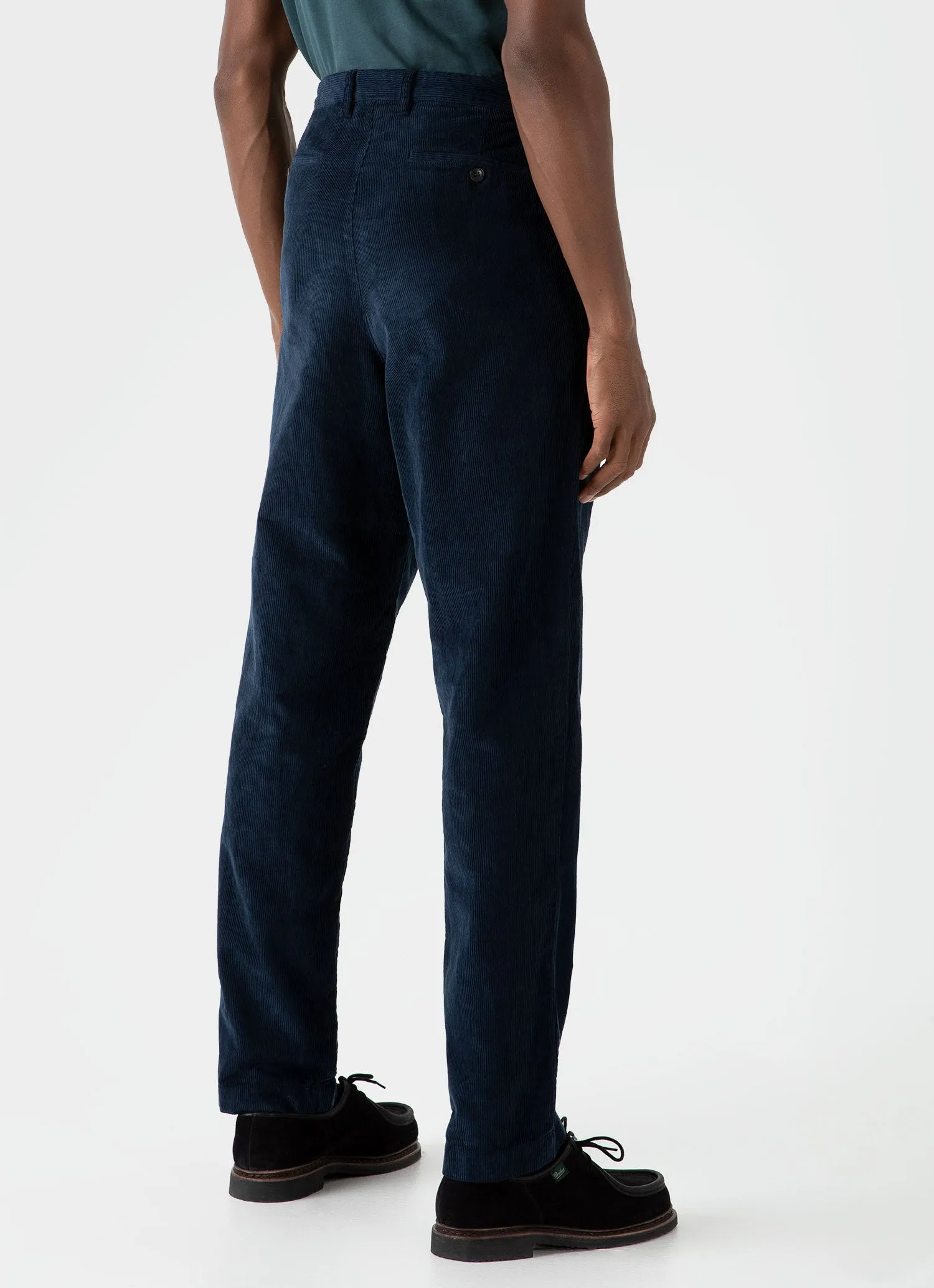 Men's Double Pleat Corduroy Trouser in Navy