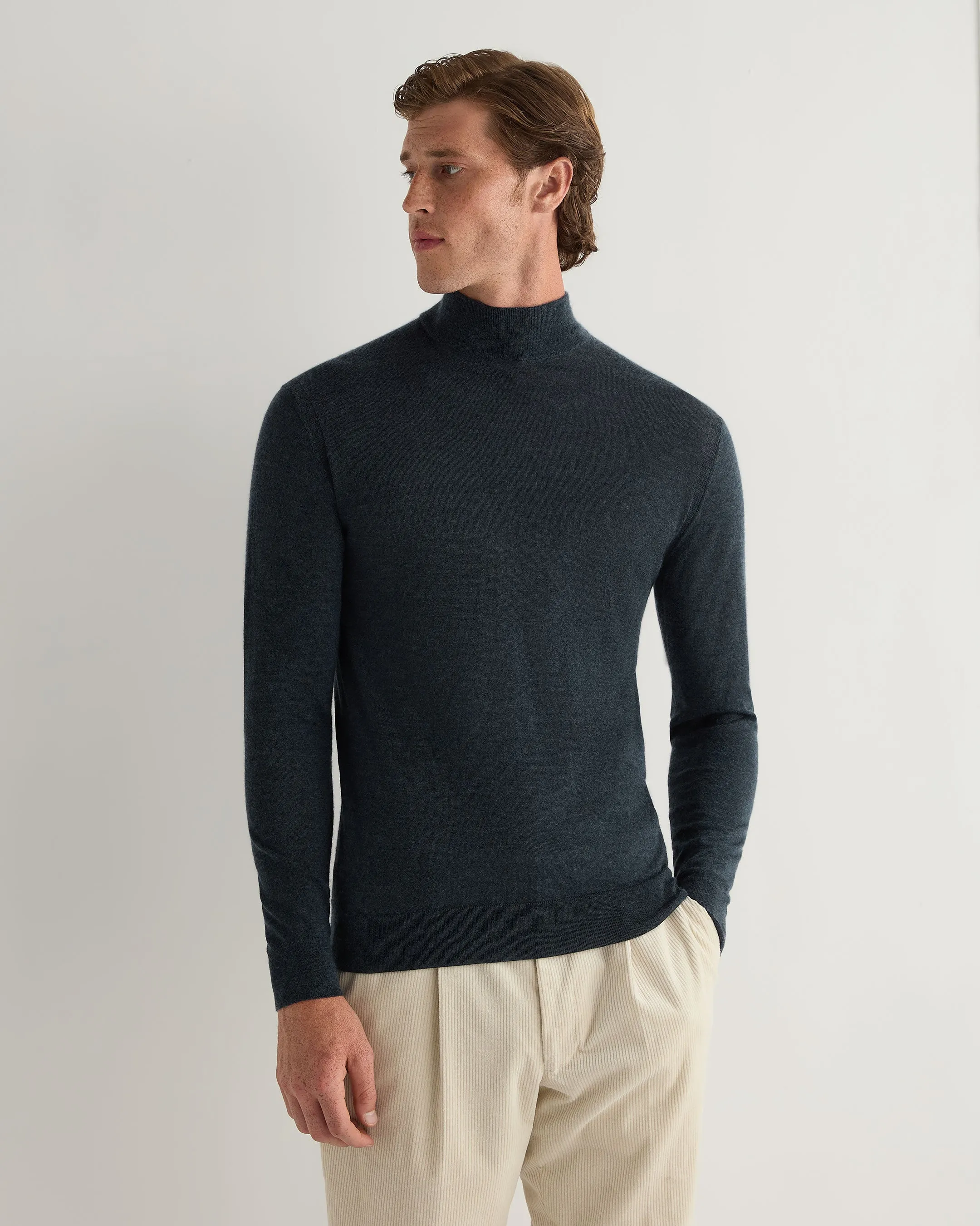 Men's Fine Gauge Cashmere Turtle Neck Jumper Azurine Blue