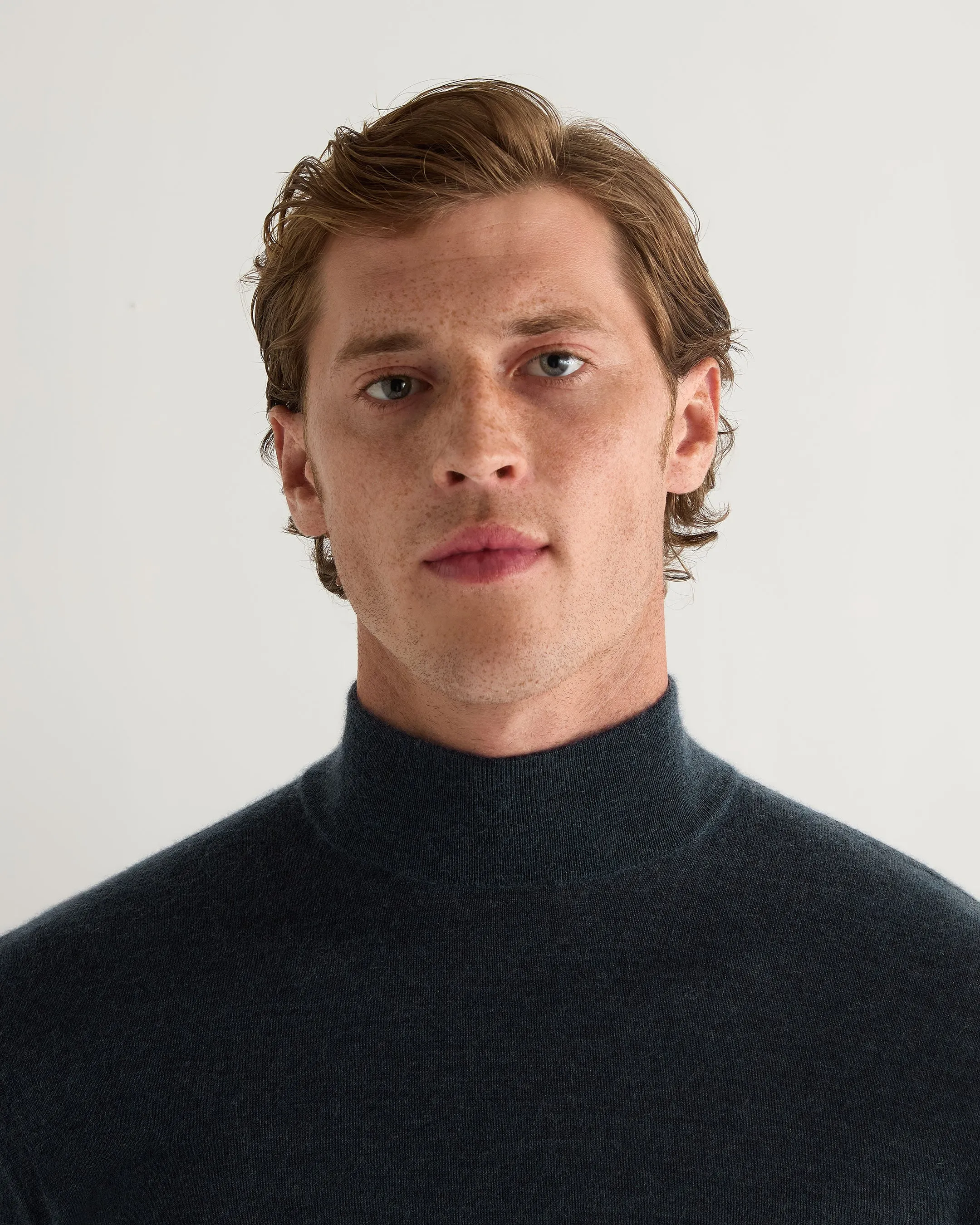 Men's Fine Gauge Cashmere Turtle Neck Jumper Azurine Blue