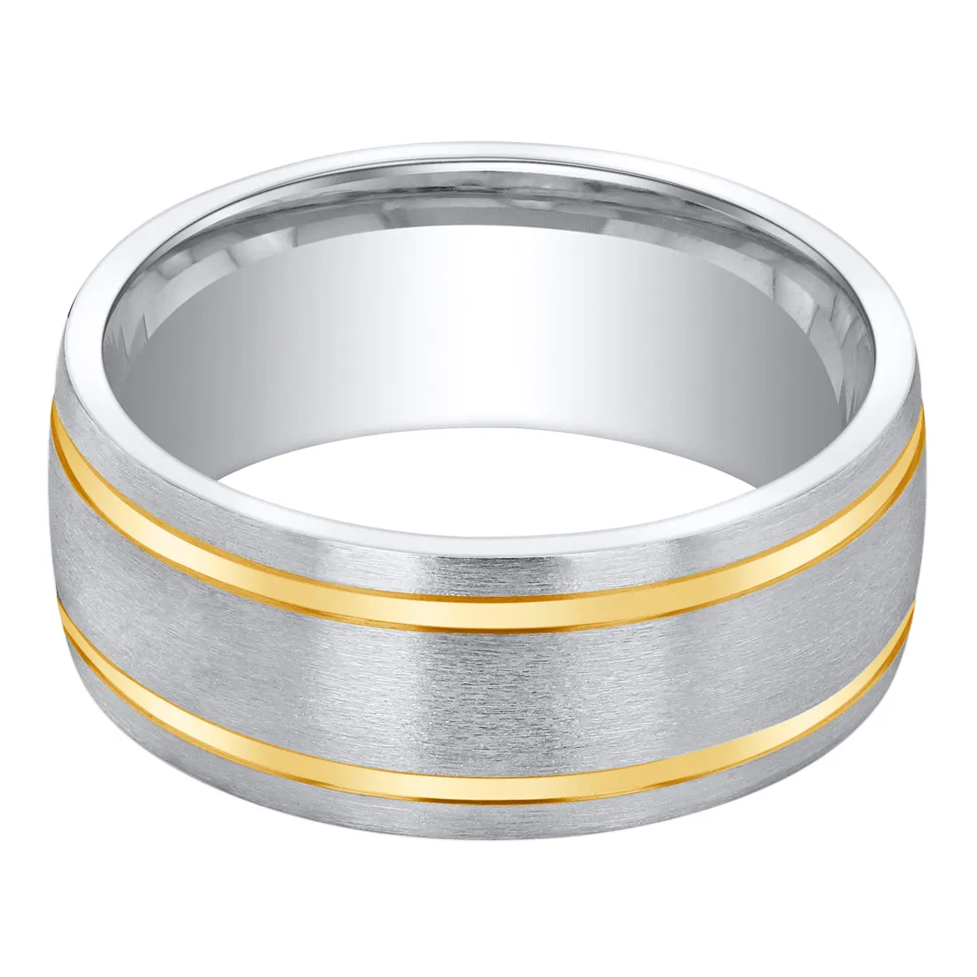 Men's Two-Tone Classic Sterling Silver Band, Brushed Matte, 8mm, Comfort Fit, Size 13.5