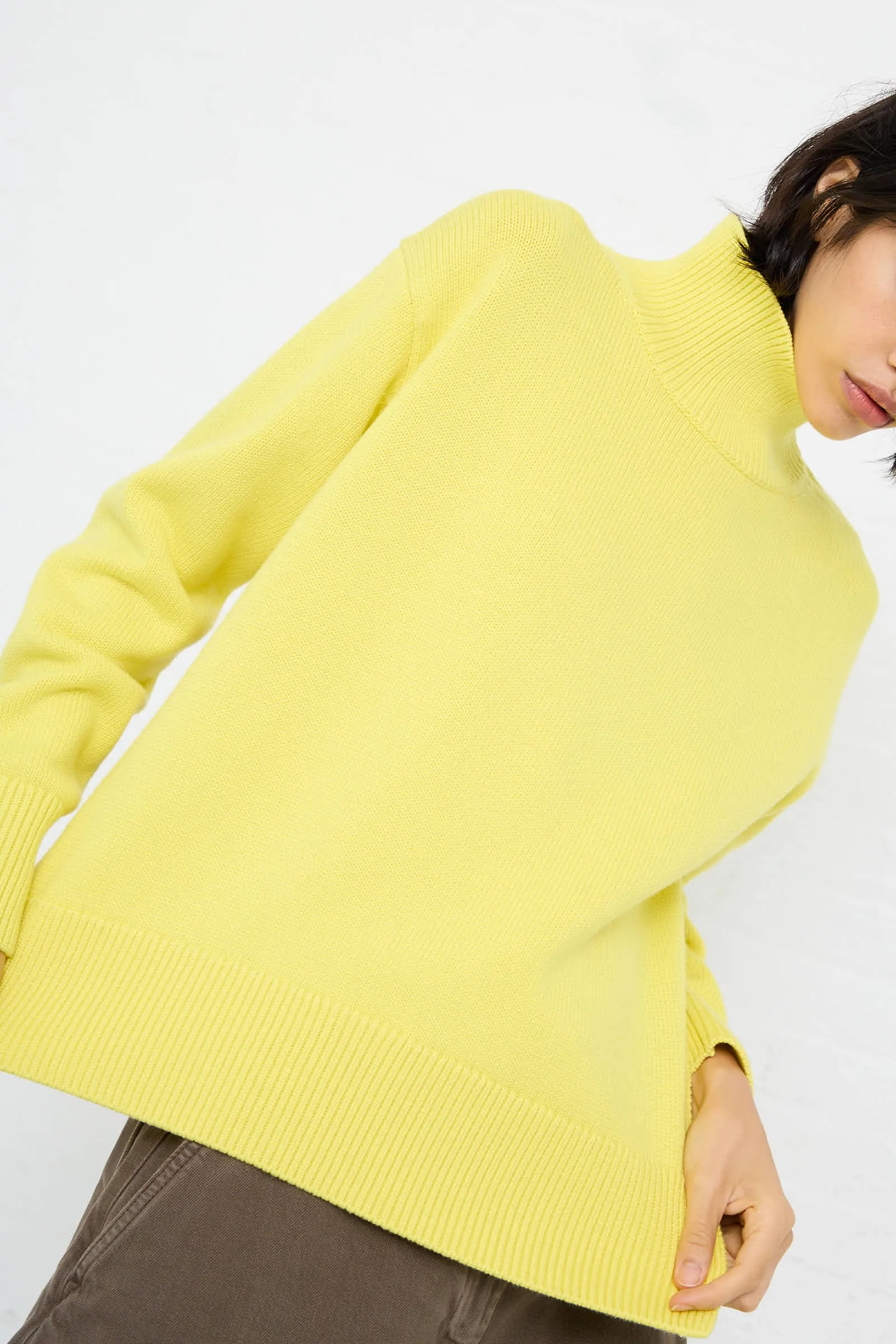 Merino Cotton Patria Roll Neck Sweater in Acid Yellow