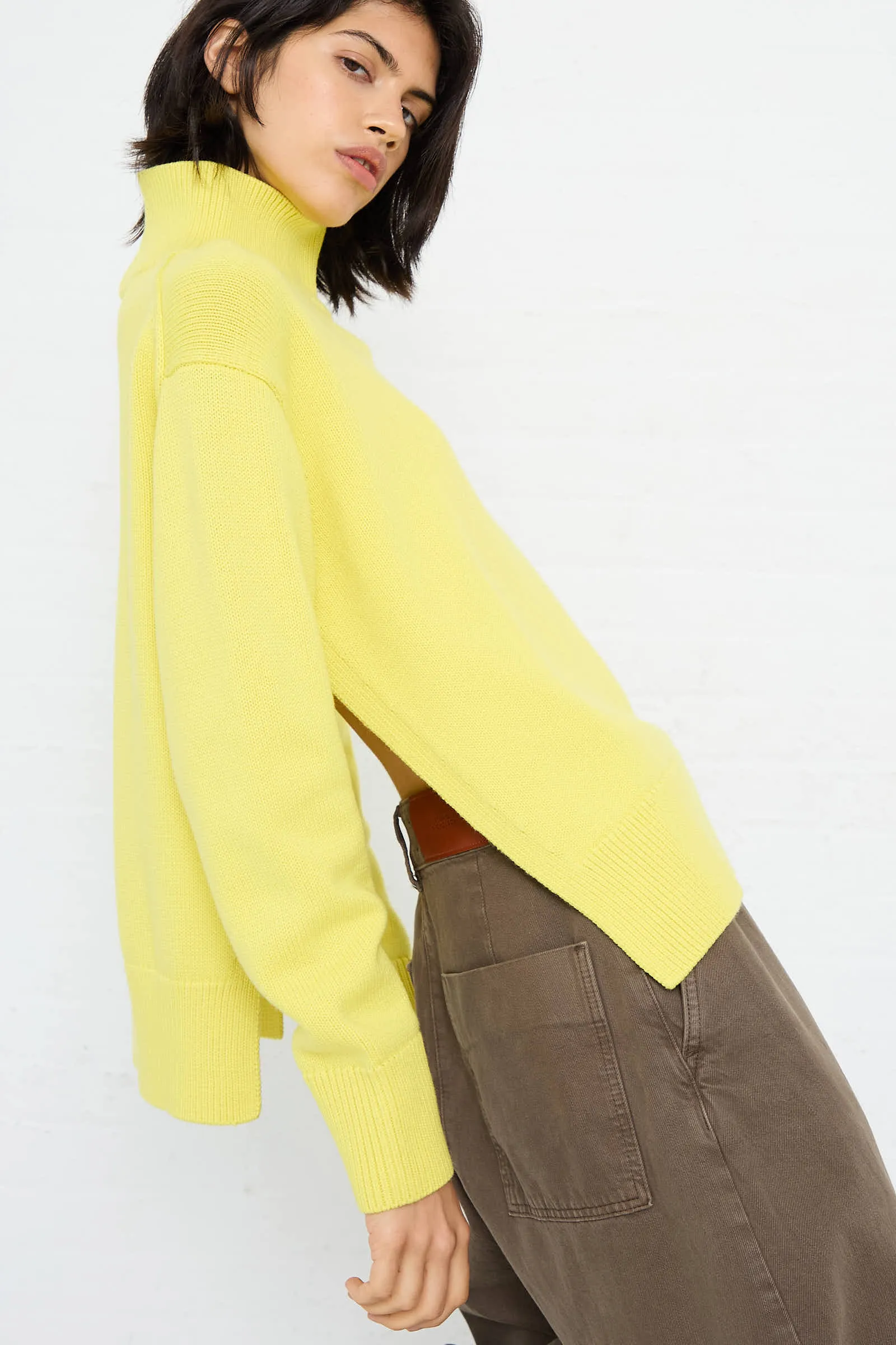 Merino Cotton Patria Roll Neck Sweater in Acid Yellow