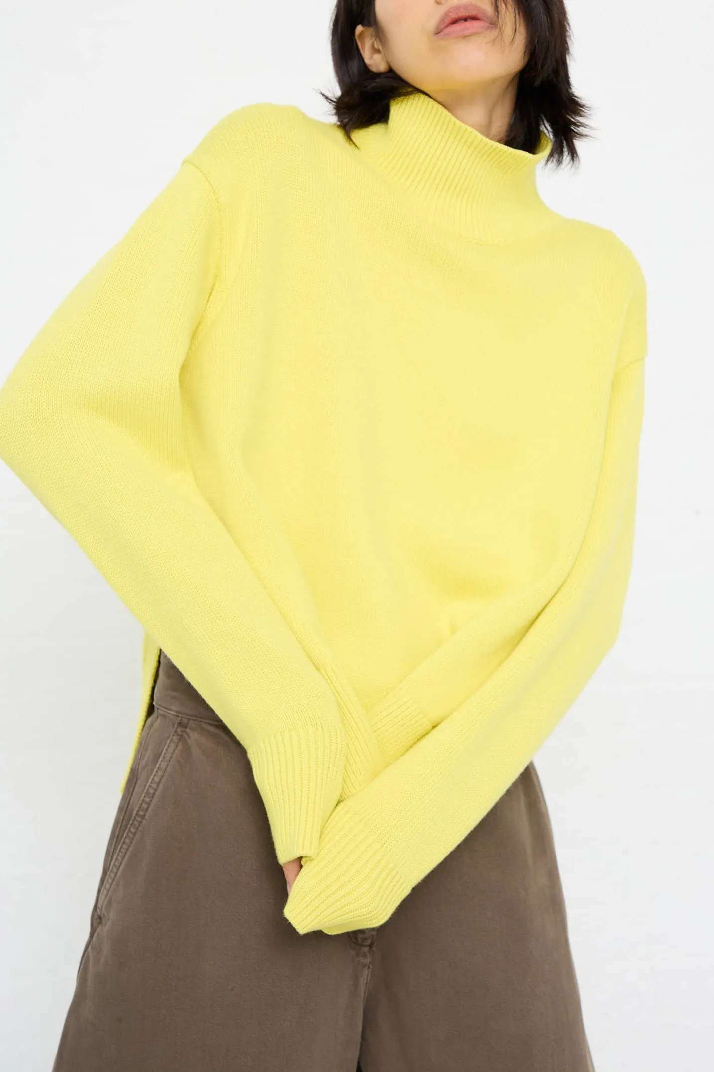 Merino Cotton Patria Roll Neck Sweater in Acid Yellow