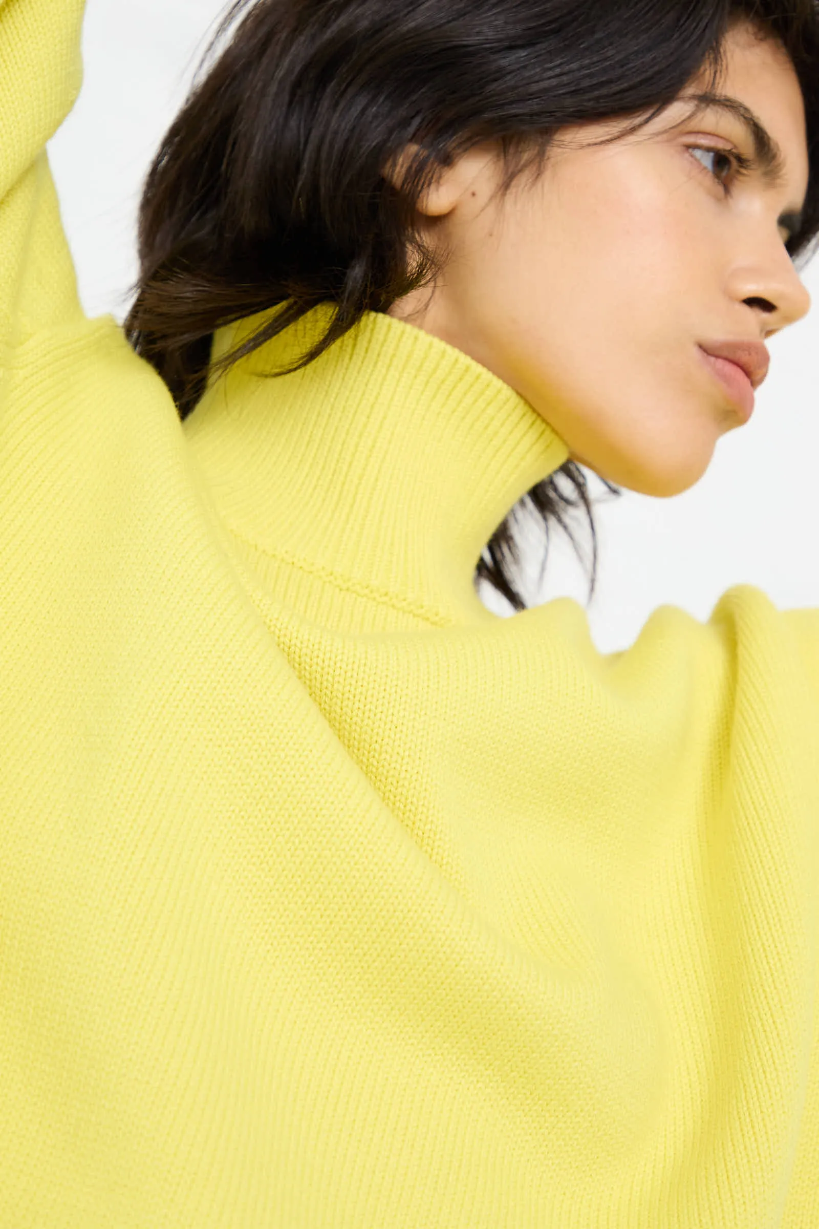 Merino Cotton Patria Roll Neck Sweater in Acid Yellow