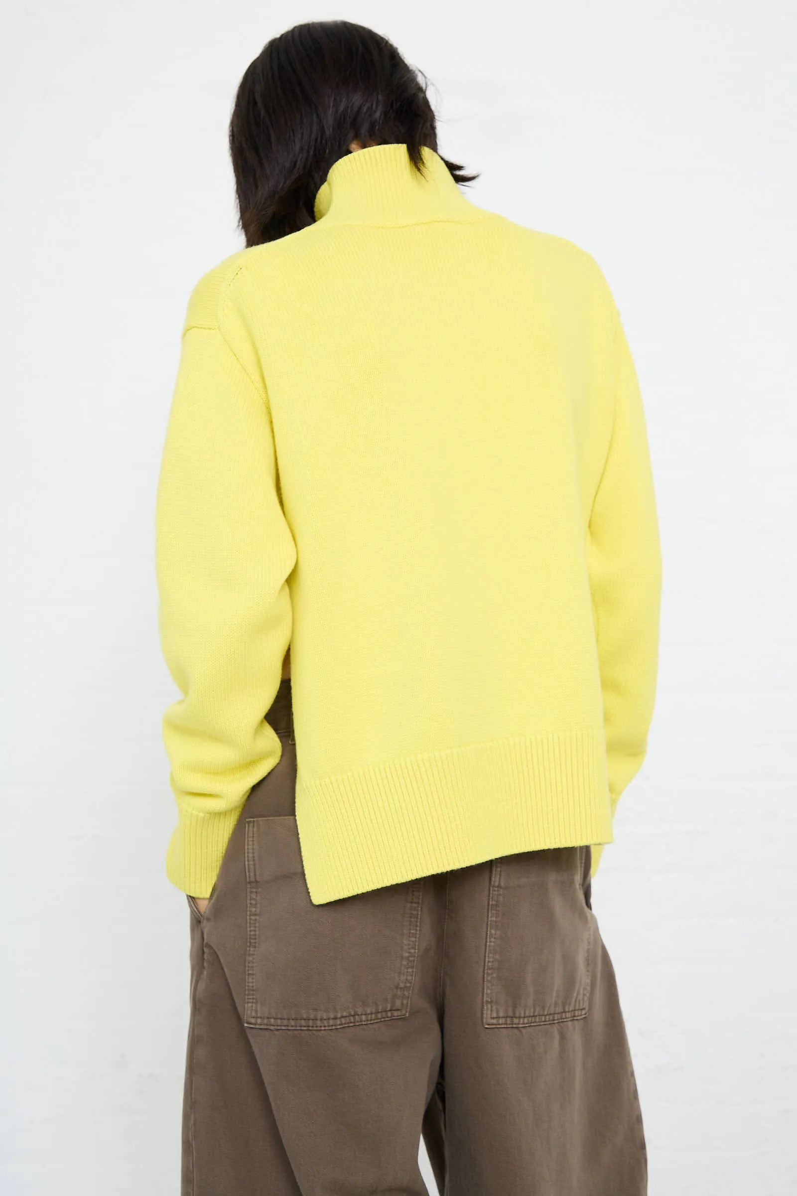 Merino Cotton Patria Roll Neck Sweater in Acid Yellow