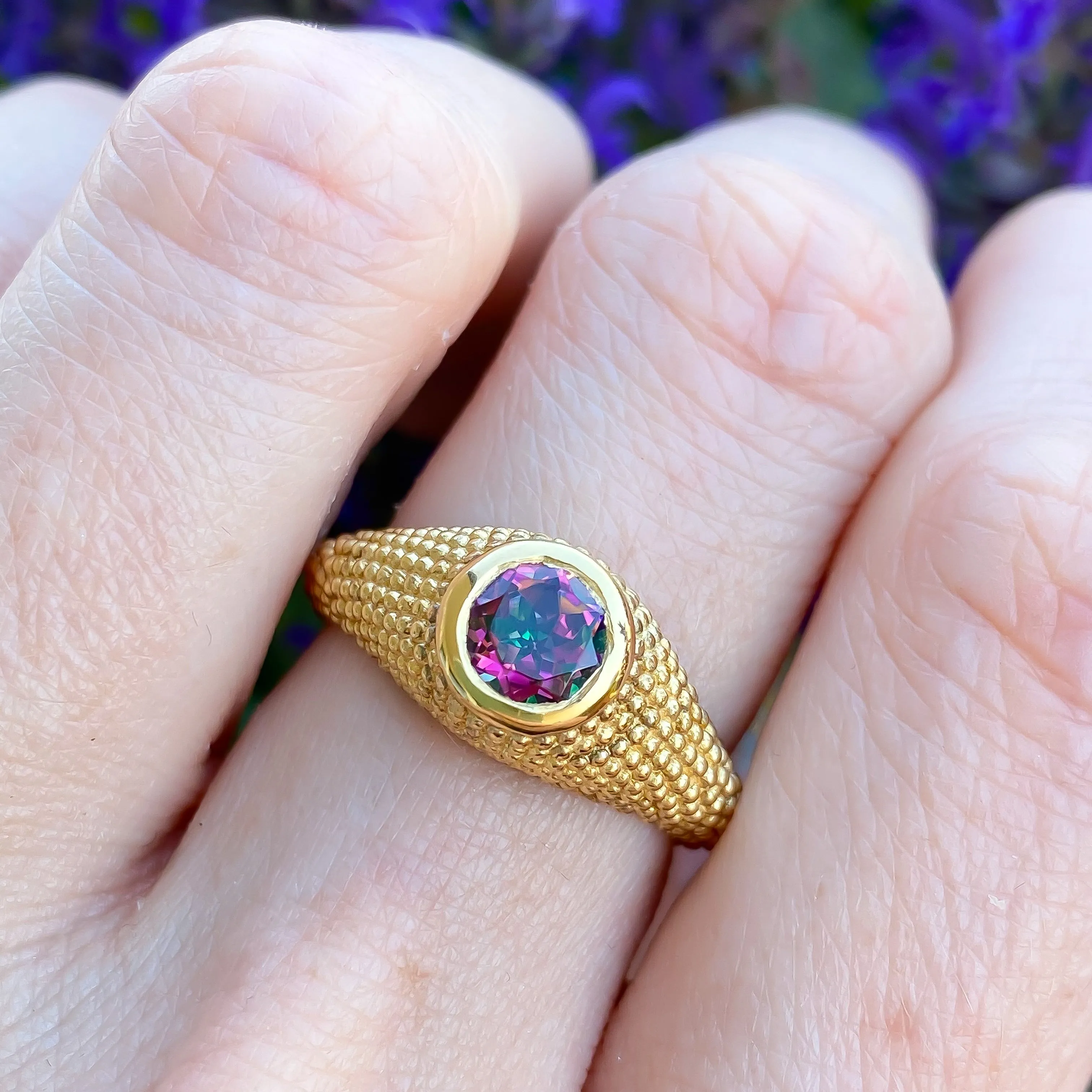 Nubia Round Mystic Topaz Yellow Gold Ring Size 7US