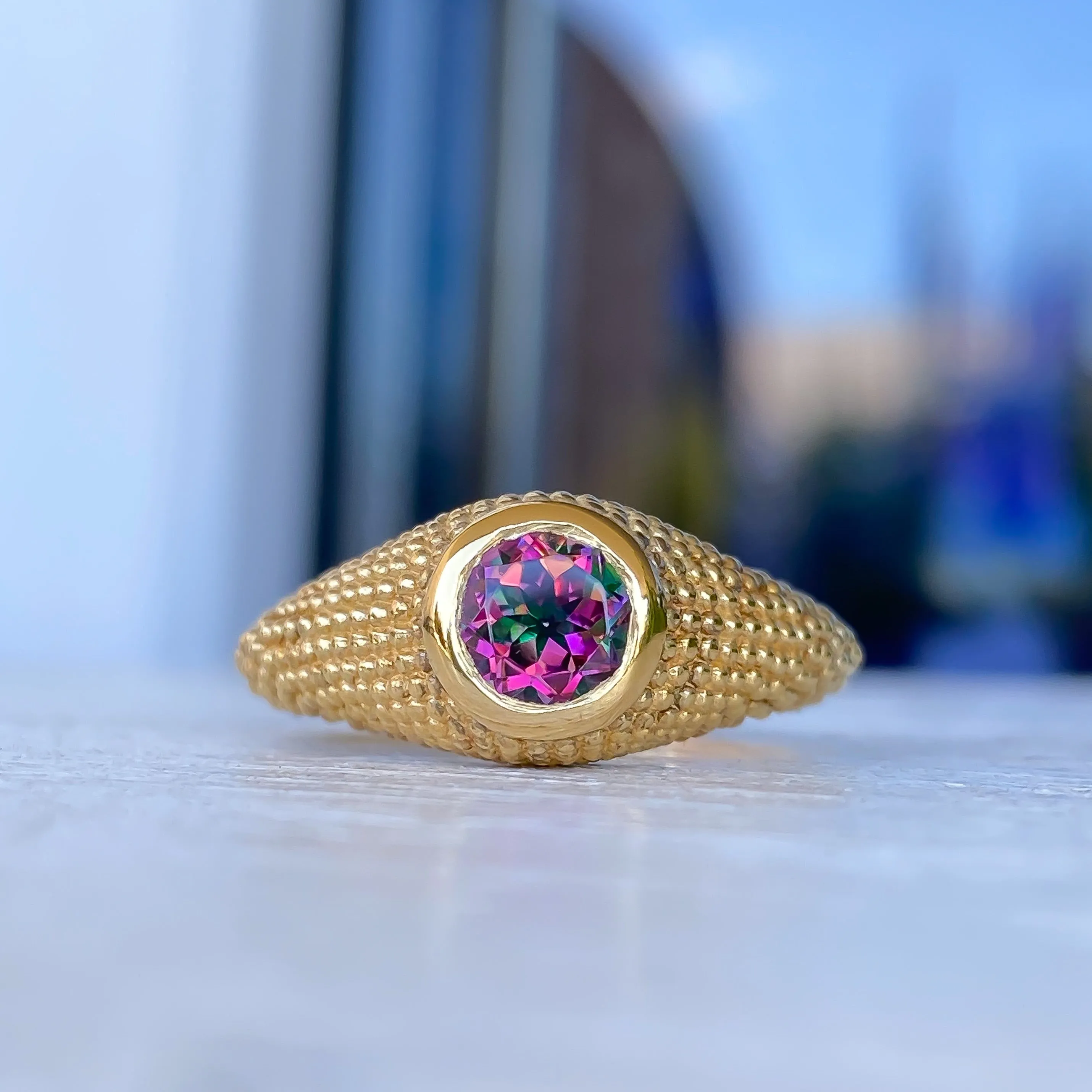 Nubia Round Mystic Topaz Yellow Gold Ring Size 7US