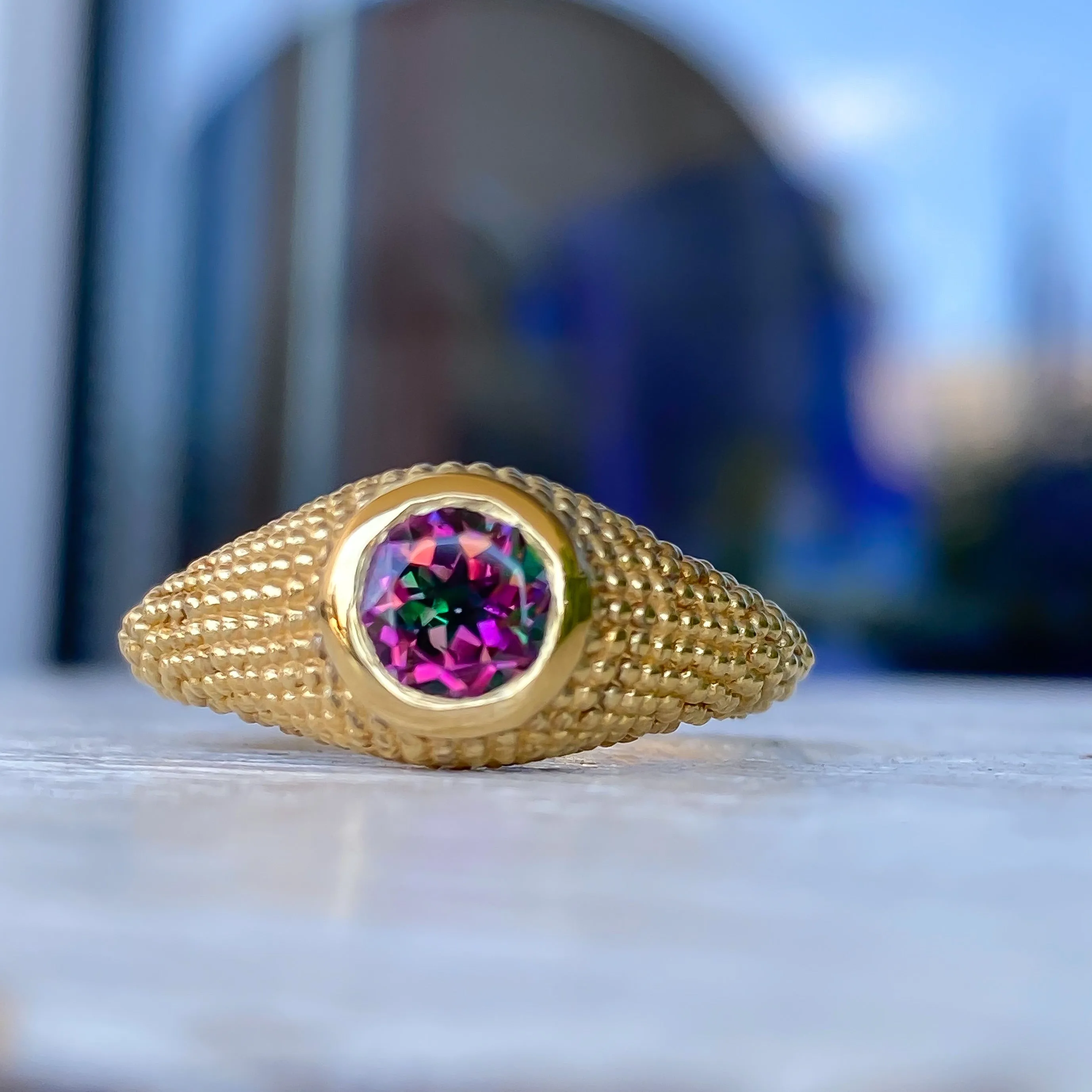 Nubia Round Mystic Topaz Yellow Gold Ring Size 7US